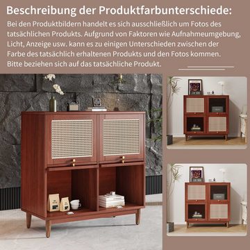 BlingBin Beistellschrank Quadratschrank, Esszimmerschrank (1-St., Schranks sind mit höhenverstellbaren Schrauben) Rattan und transparente Acryltüren, 93 cm hoch