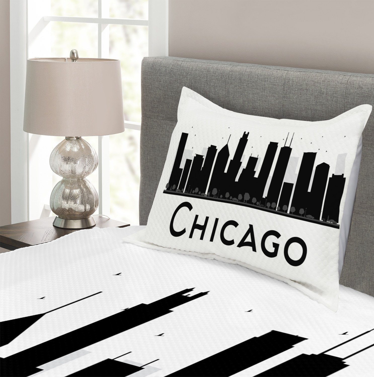 mit Tagesdecke Abakuhaus, Chicago Set Kissenbezügen Gebäude-Schattenbilder Waschbar,