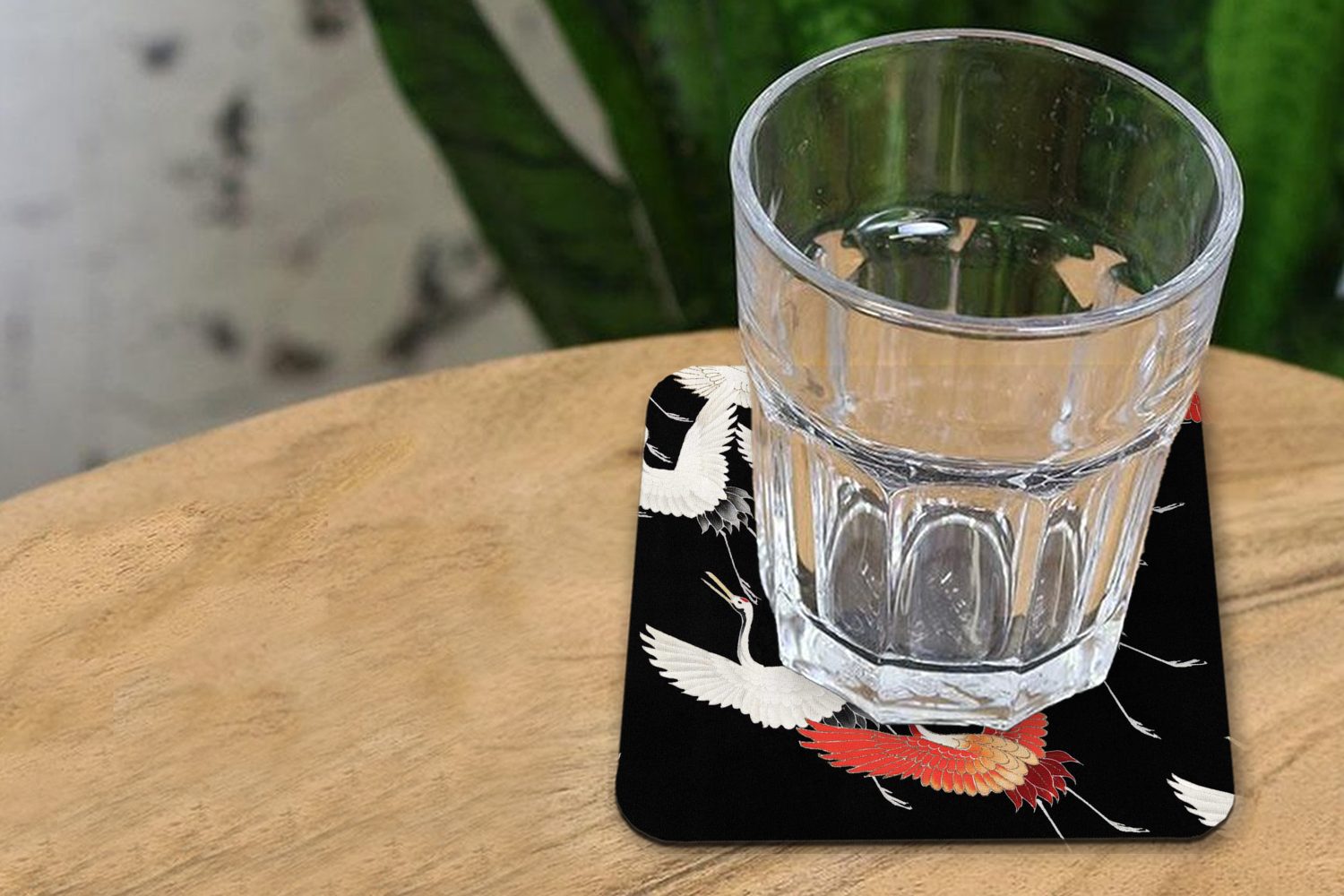 MuchoWow Glasuntersetzer Kranich - Weiß, Japanisch Glasuntersetzer, - Rot 6-tlg., Tasse Korkuntersetzer, für Zubehör - Gläser, Tischuntersetzer, Untersetzer