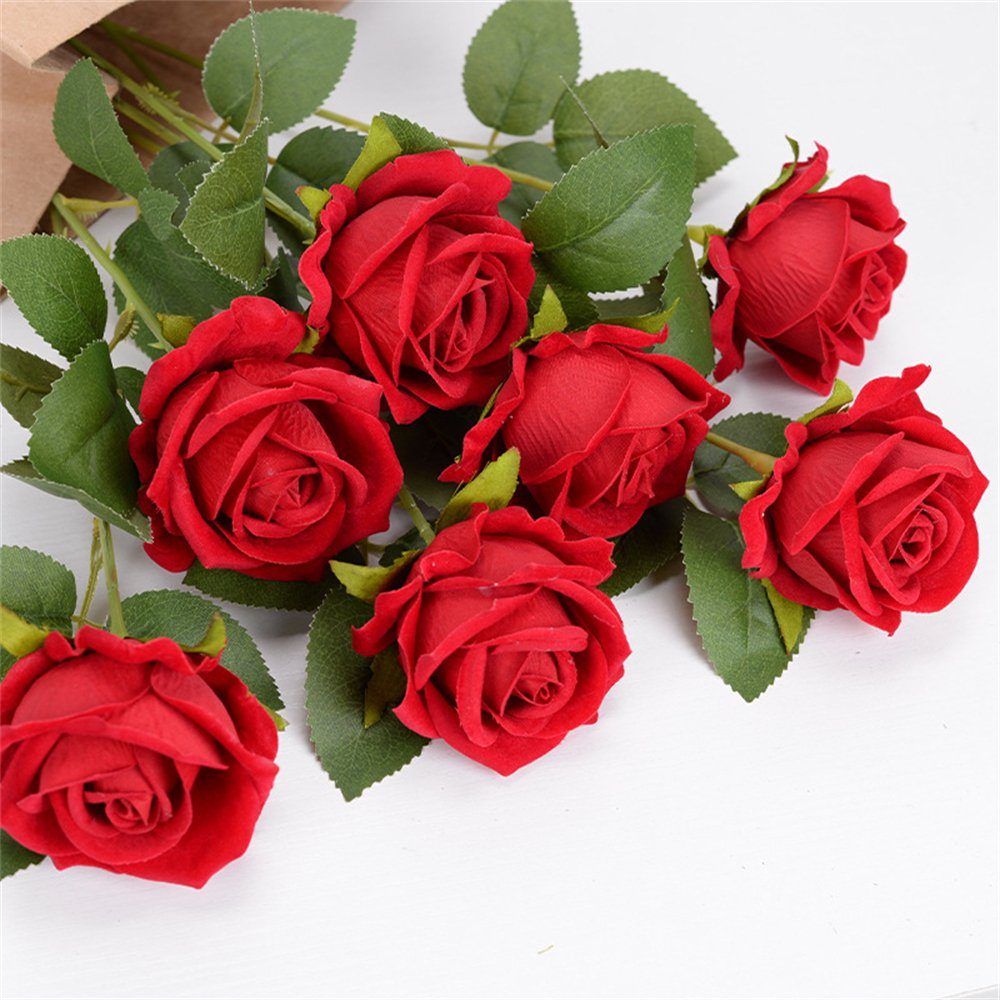 Kunstblumenstrauß Rose Künstliche Blume,Valentinstag Geschenk Hochzeit Dekoration Blume, Rouemi, 7Stück Rot