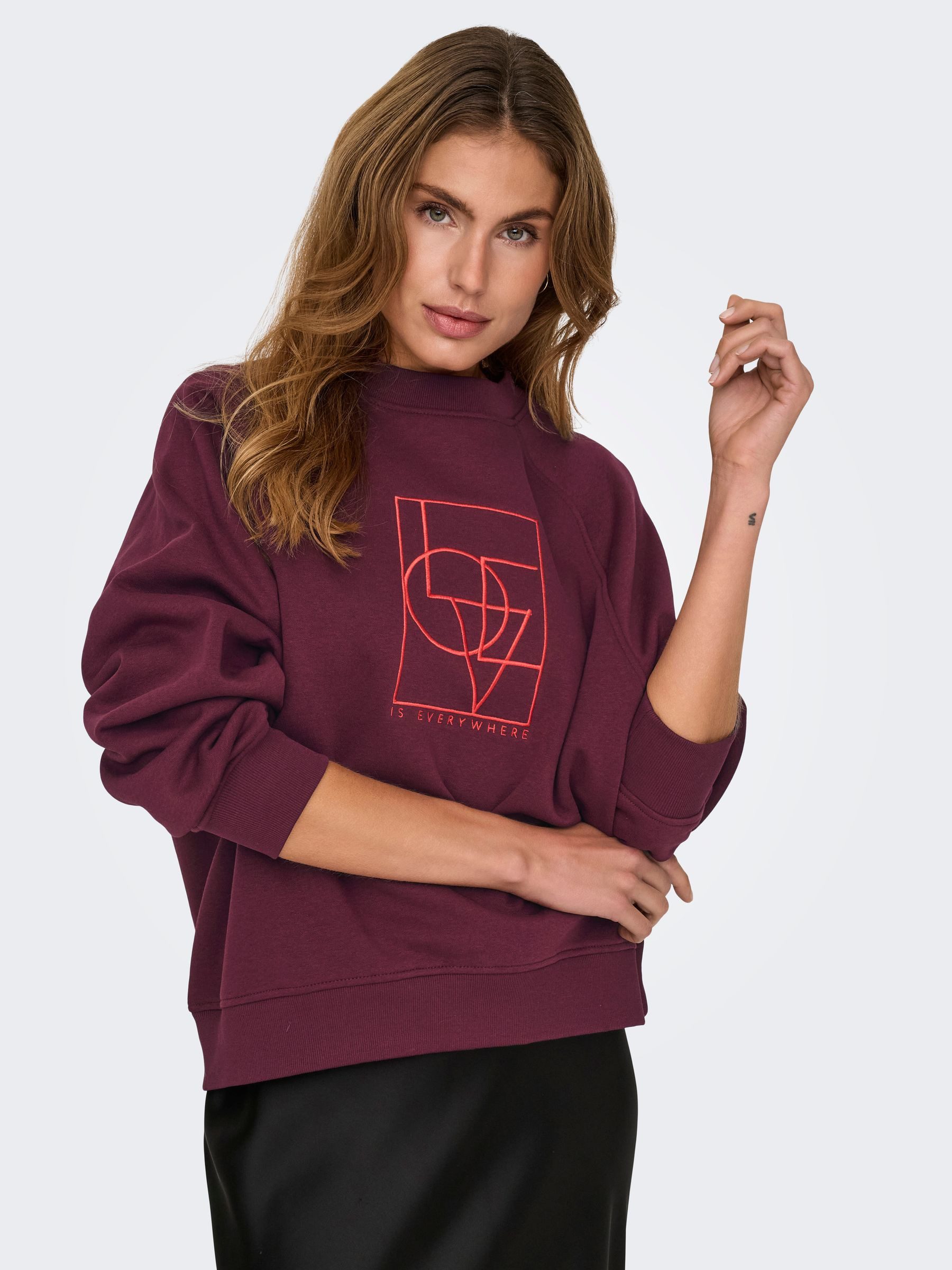 JACQUELINE de YONG Longpullover Regular Fit Rundhals Langarm mit Print JDYBAMBI L/S EMB SWEAT JRS