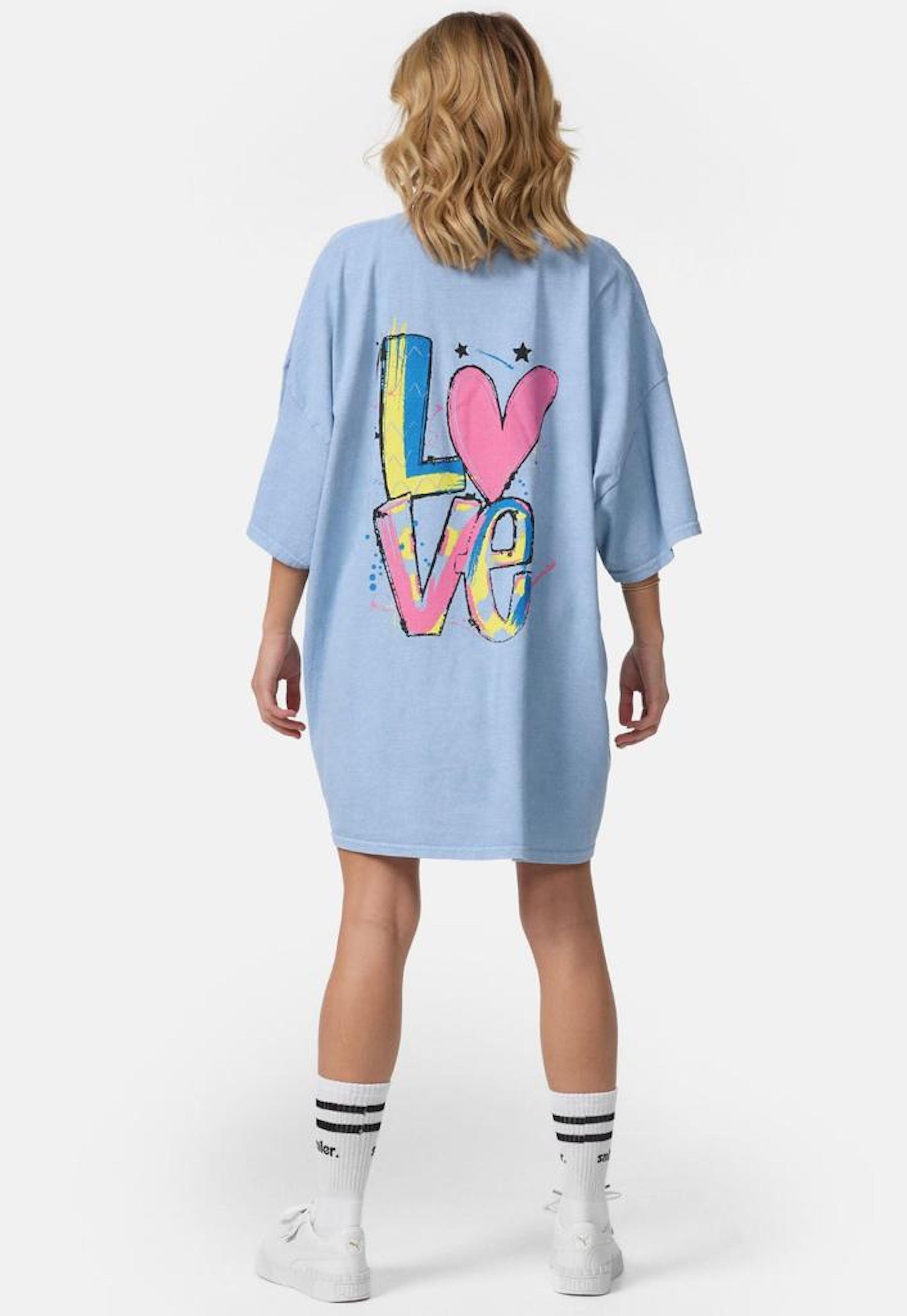 Worldclassca T-Shirt Worldclassca Oversized LOVE Oberteil Tee Sommer T-Shirt Blau Print lang