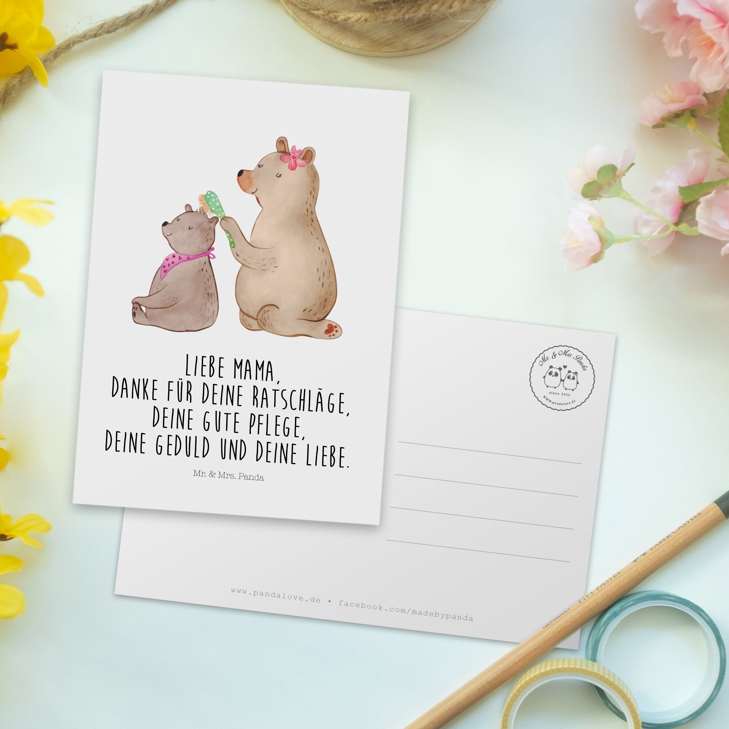 Kind Mrs. - Bär Geschen Einladung, Tochter, Mr. & - mit Weiß Panda Geschenk, Vatertag, Postkarte