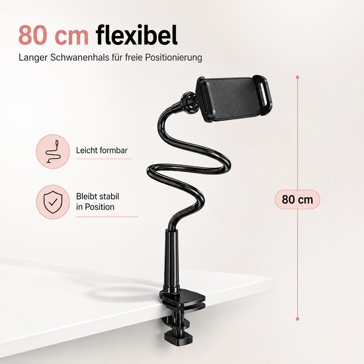 Fyrove Handy-Halterung Flexibler Schwanenhals Handyhalter mit Klemme, (360° drehbar Gooseneck Halterung für Bett & Schreibtisch, Praktisches Geschenk zum Geburt – Bild 3 von 5