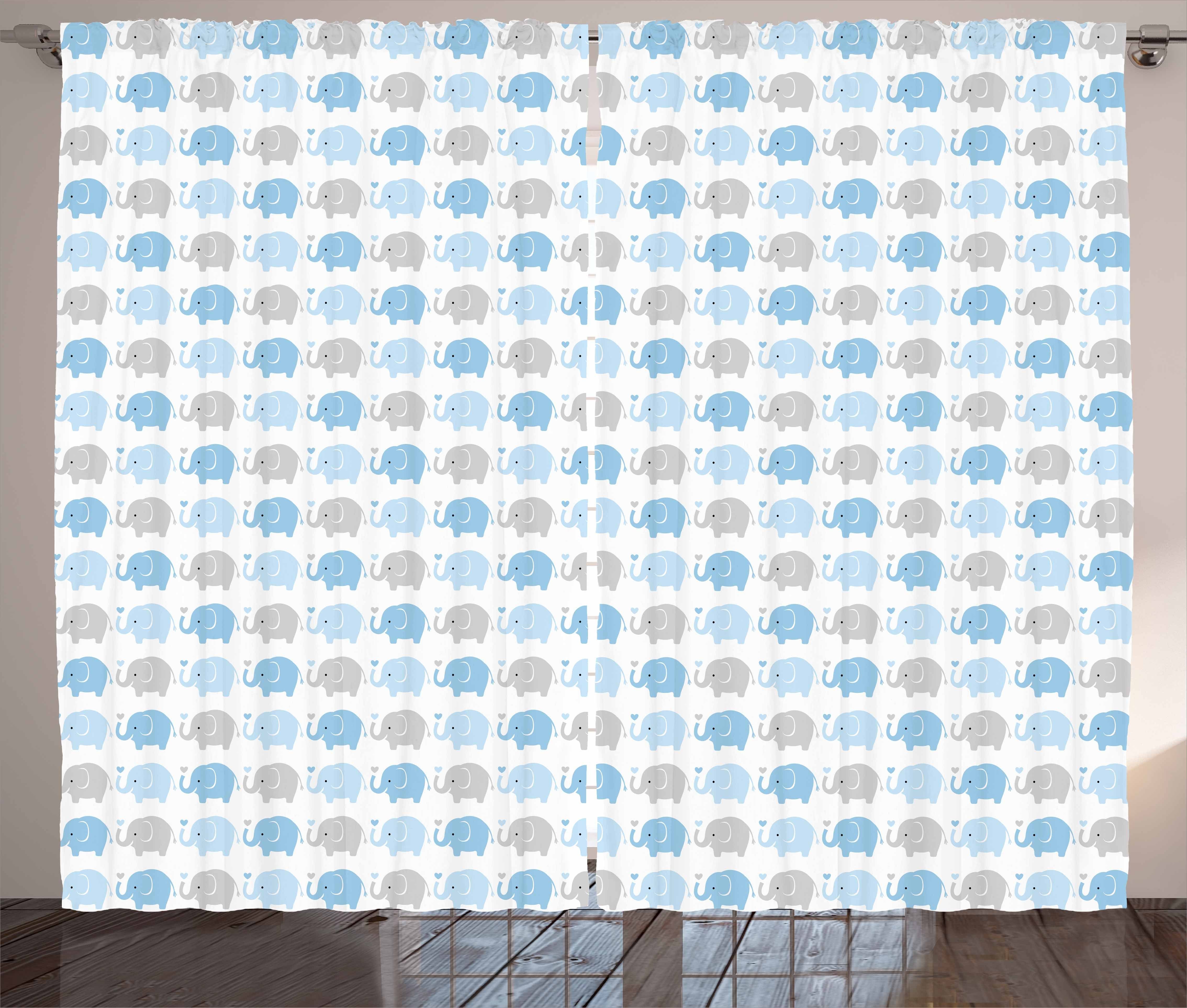 Gardine Schlafzimmer Kräuselband Vorhang mit Schlaufen und Haken, Abakuhaus, Grau Blau Cartoon Elefanten