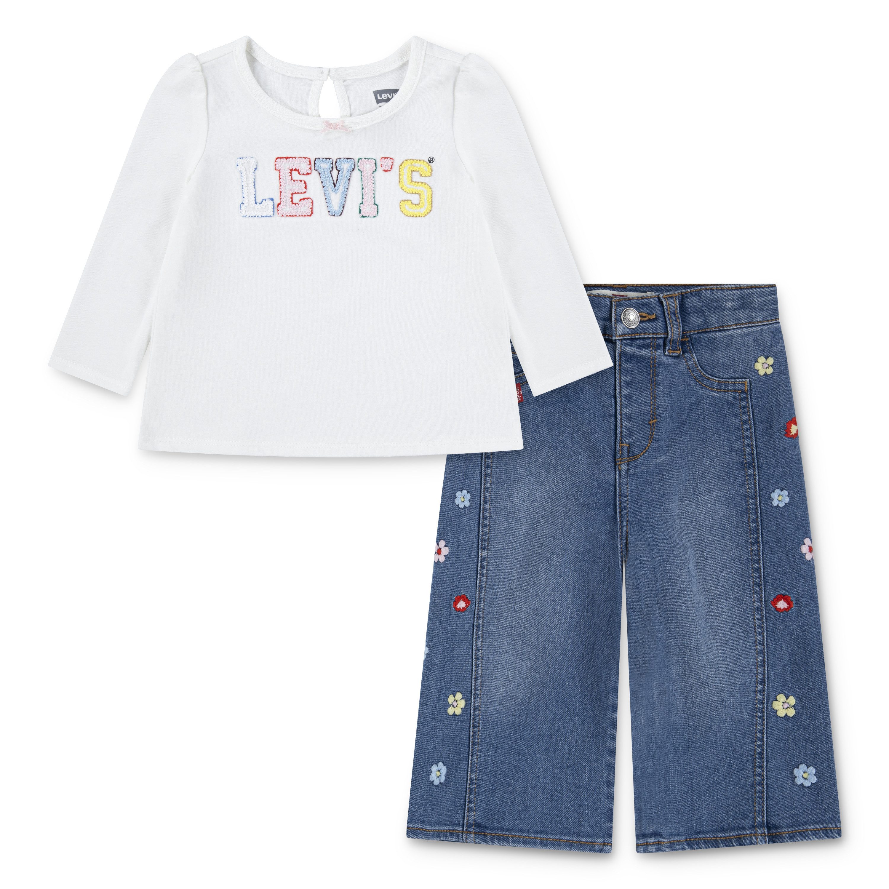 Levi's® Kids Langarmshirt & Hose LVG CROCHET LEVI'S TOP,JEANS (Set, 2-tlg) mit Blümchenstickereien - for GIRLS