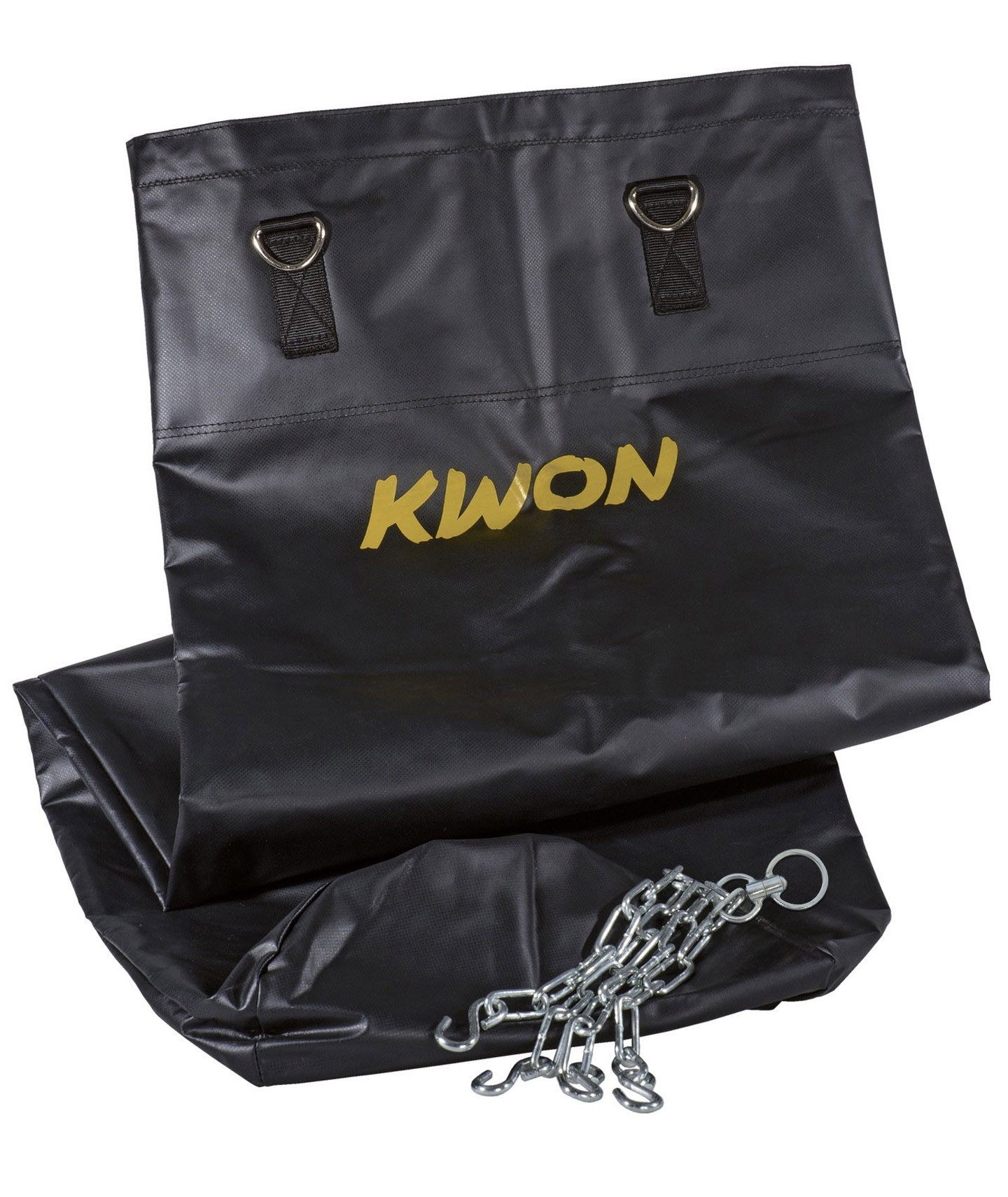 KWON Boxsack Sandsack 180 cm ungefüllt inkl. Aufhängung Kette Erwachsene Set Profi (Stück, Schwarz), schwarzes Kunstleder 180 cm ca. 2,4 kg,Stahlkettenaufhängung