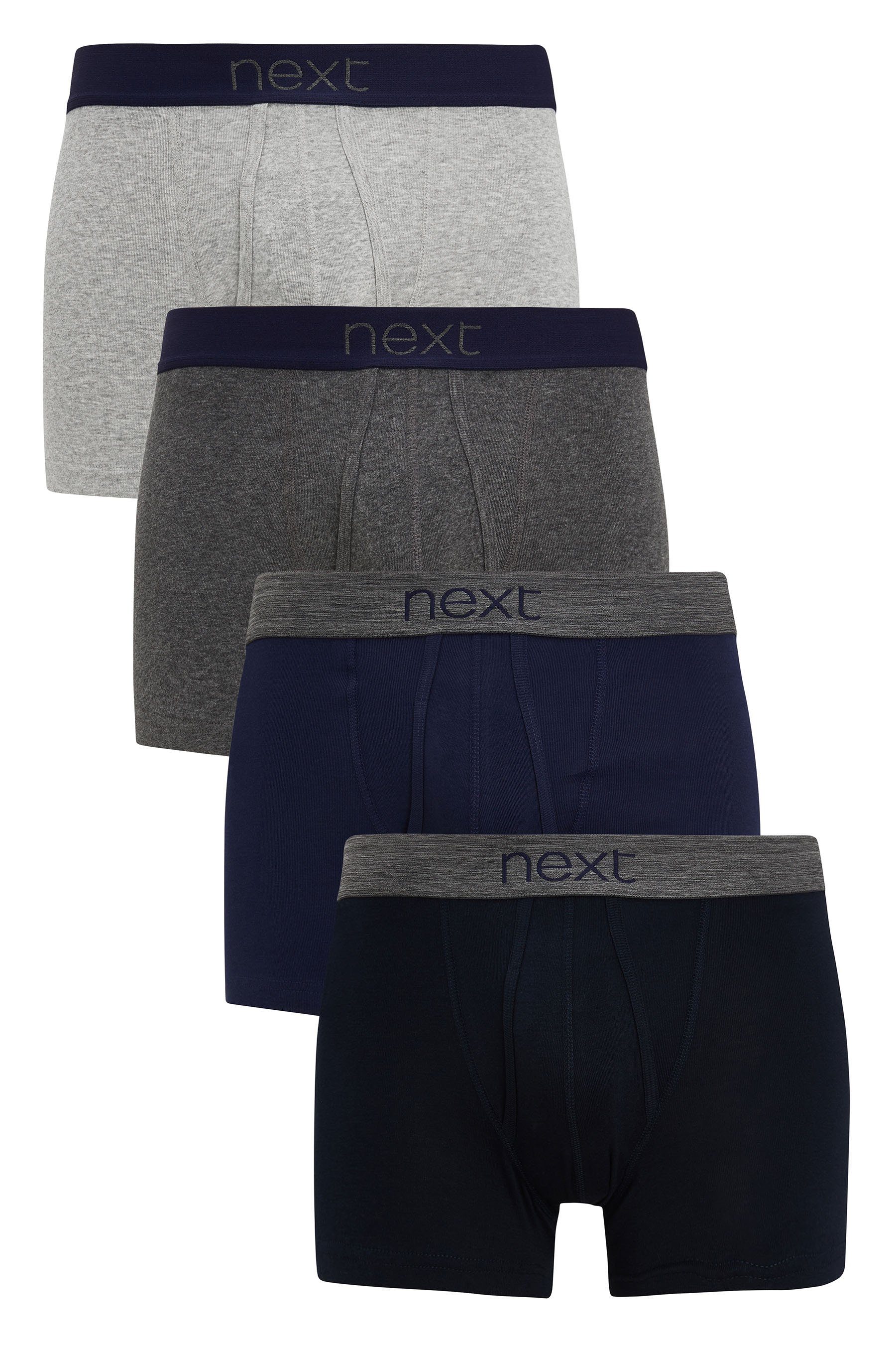 Baumwolle, Next (4-St) Boxershorts reiner Grey/Navy aus Unterhosen 4er-Pack