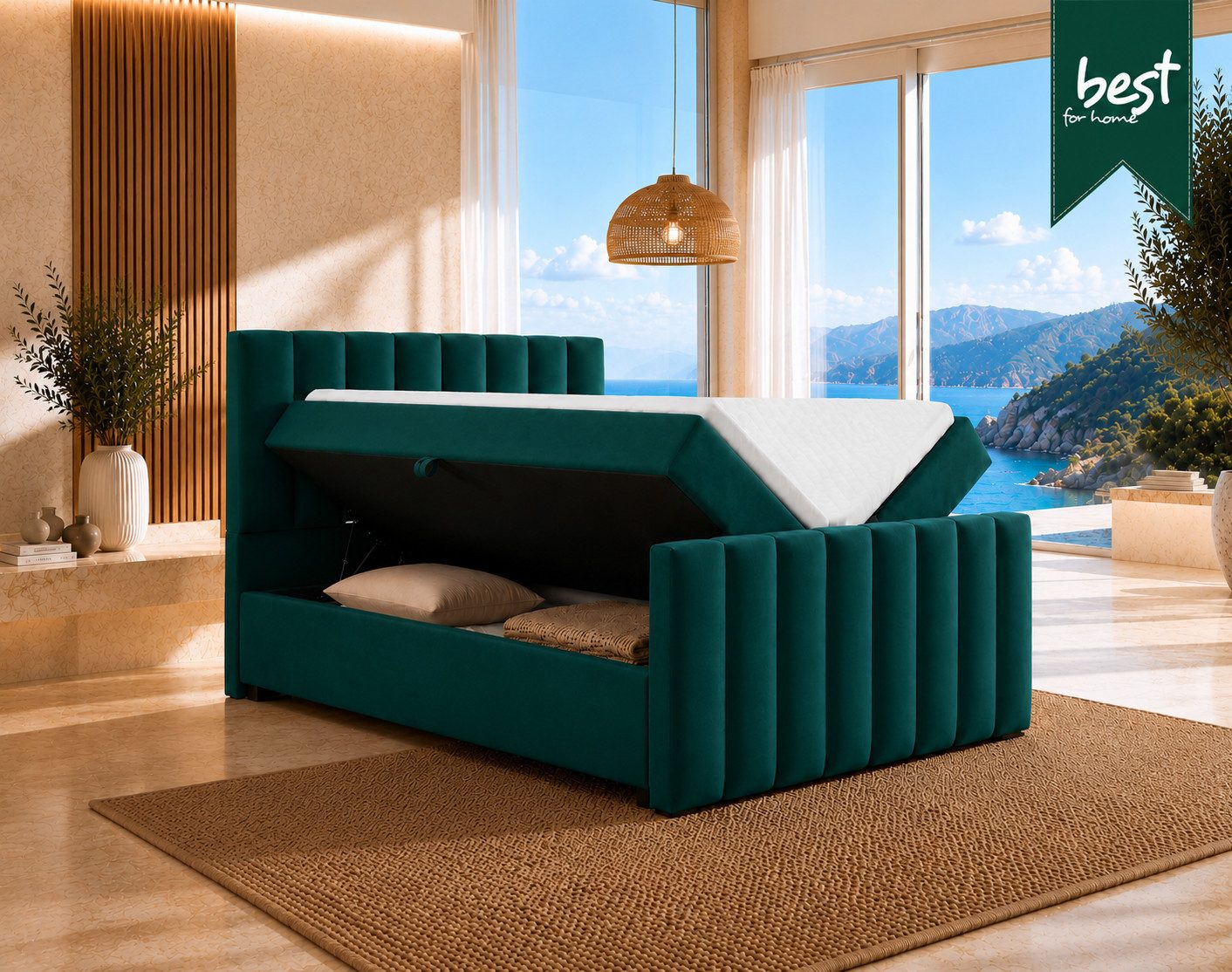 Best for Home Boxspringbett Trinity K10 mit Stauraum, Bonellmatratze & Komfort-Topper T30 (Boxspringbett-Set, 1-St., 140x200 160x200 180x200 200x200 cm), Ergonomischer Schlafkomfort, praktischer Stauraum