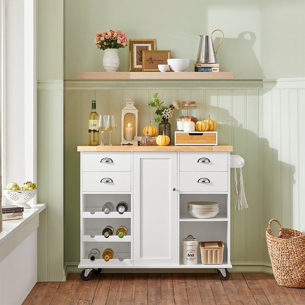 SoBuy Küchenwagen KNL03, Kücheninsel mit 1 Handtuchhalter Küchenschrank Rollwagen Sideboard