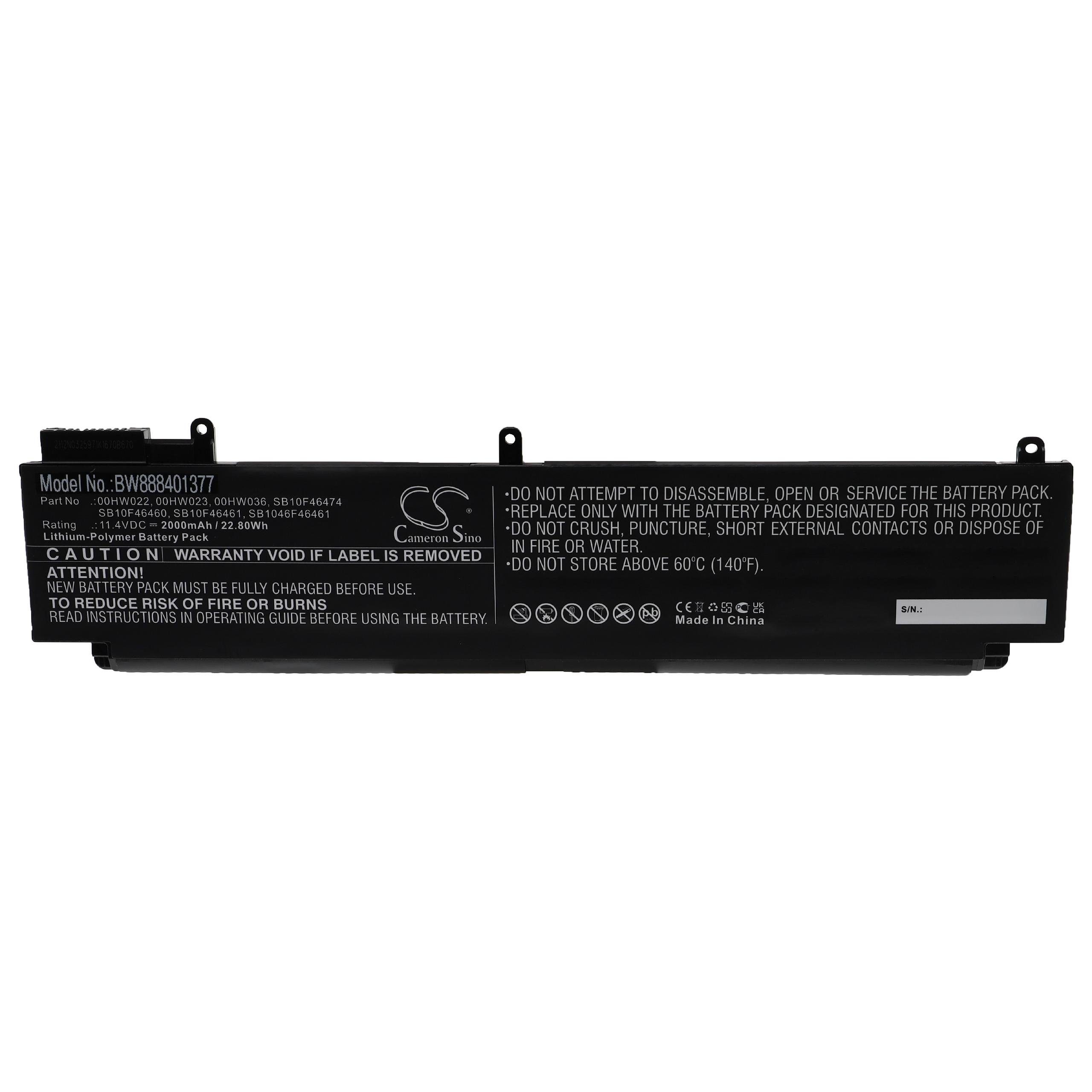 vhbw passend für Lenovo T460s-2MCD, T460s-2NCD, T460s-2PCD, T460s-2RCD, Laptop-Akku 2000 mAh