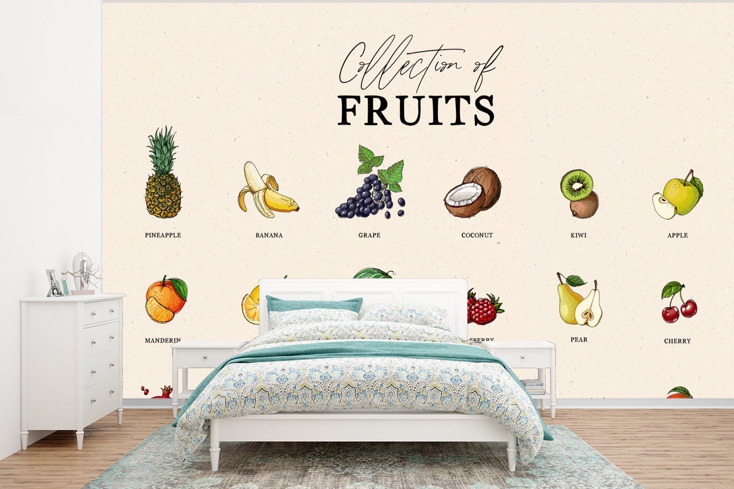 MuchoWow Fototapete Obst - Küche - Lebensmittel, Matt, bedruckt, (6 St), Wallpaper für Wohnzimmer, Schlafzimmer, Kinderzimmer, Vinyl Tapete