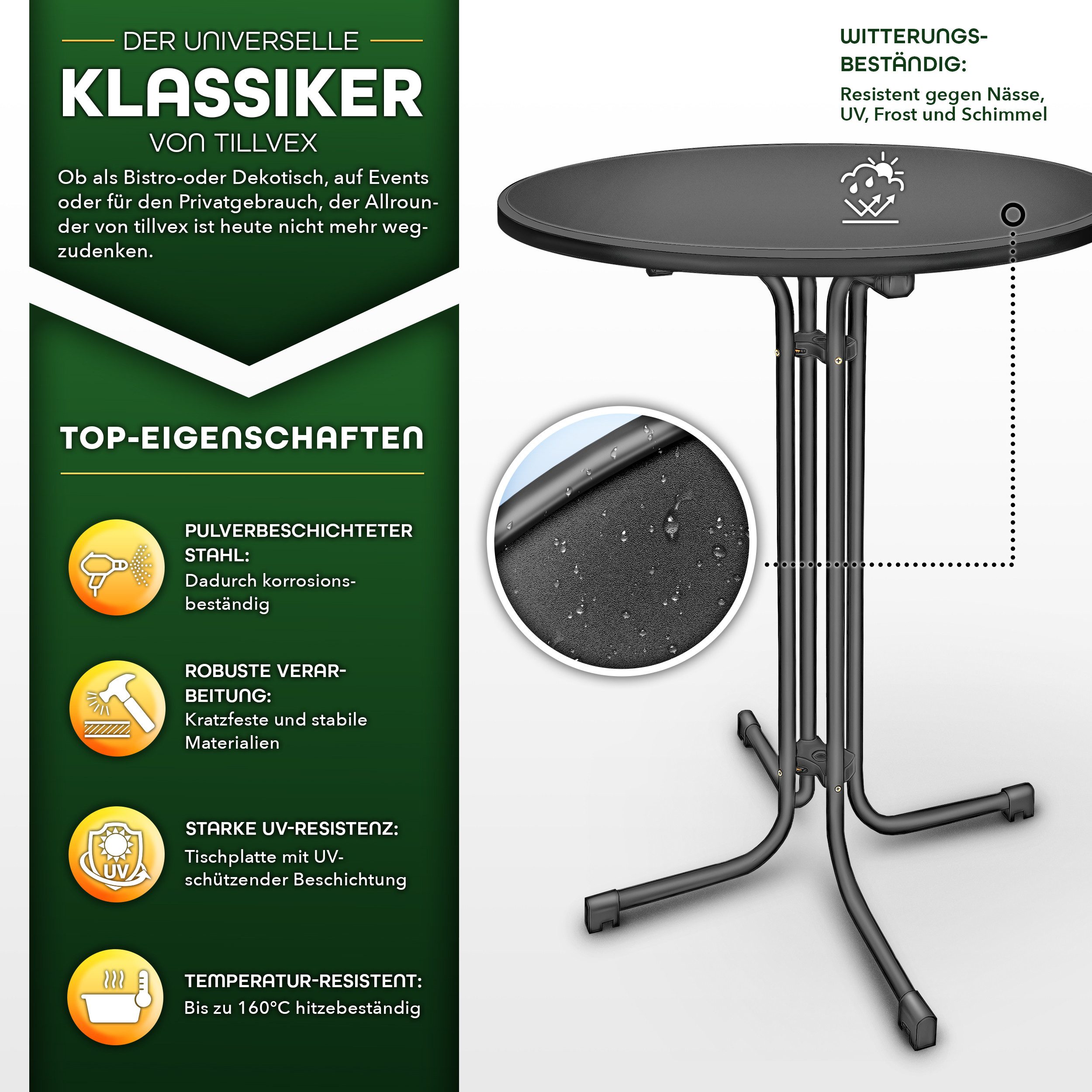 tillvex Stehtisch tillvex® Stehtisch klappbar Bistrotisch rund Partytisch G günstig online kaufen