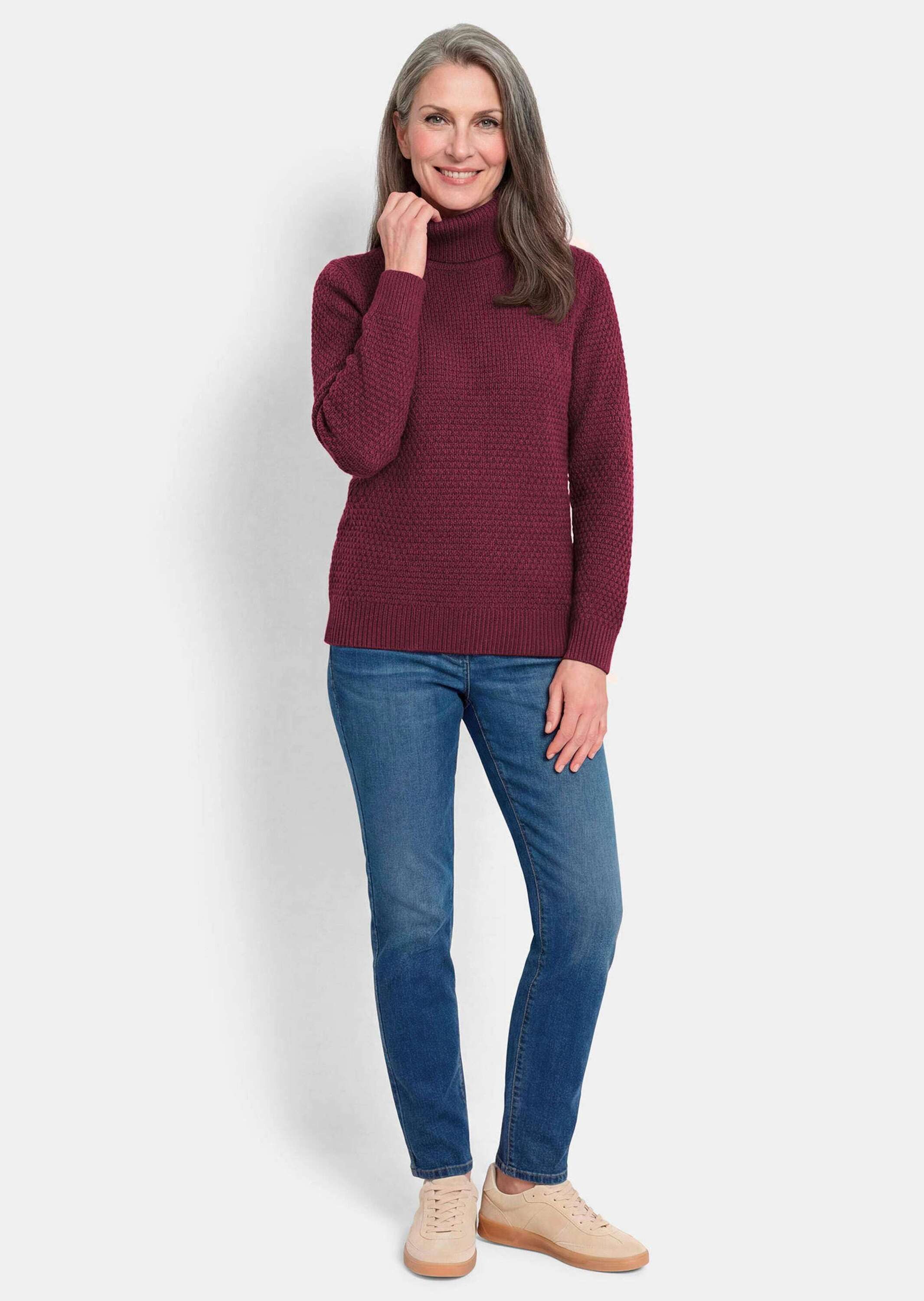 GOLDNER Rollkragenpullover Kurzgröße: Rollkragenpullover in Reiskornoptik Warmer Strickpullover mit Merinowolle und Rippenbündchen