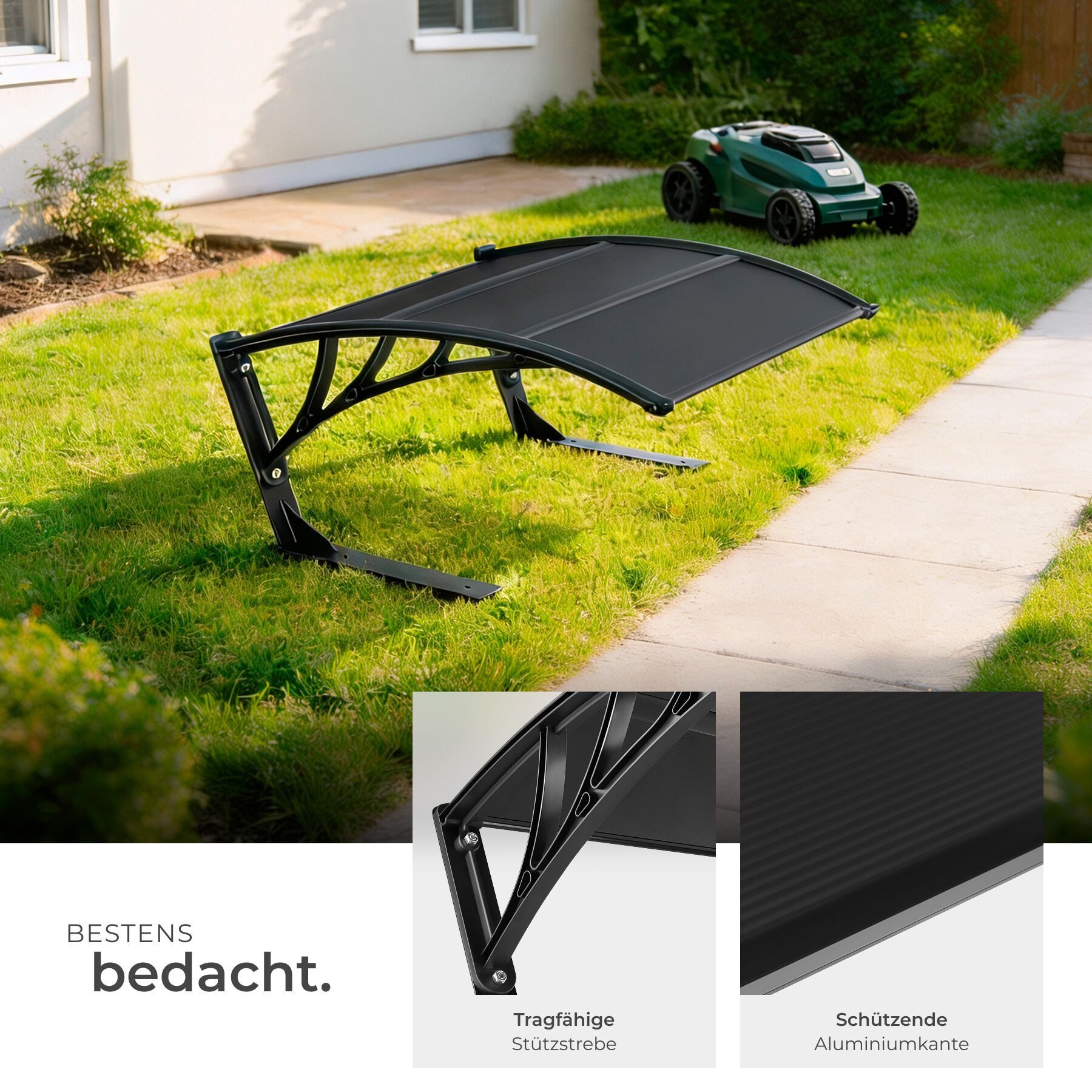 tectake Mähroboter-Garage Rasenmäher-Roboter-Garage Inkl. 4 Erdnägeln, 81 x 100 x 48 cm, für Rasenmäher, (Mähroboter-Unterstand Domus, in schwarz), gewölbtes Da – Bild 4 von 5