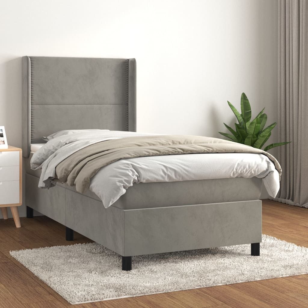 vidaXL Boxspringbett Boxspringbett mit Matratze Hellgrau 90x200 cm Samt Bet günstig online kaufen
