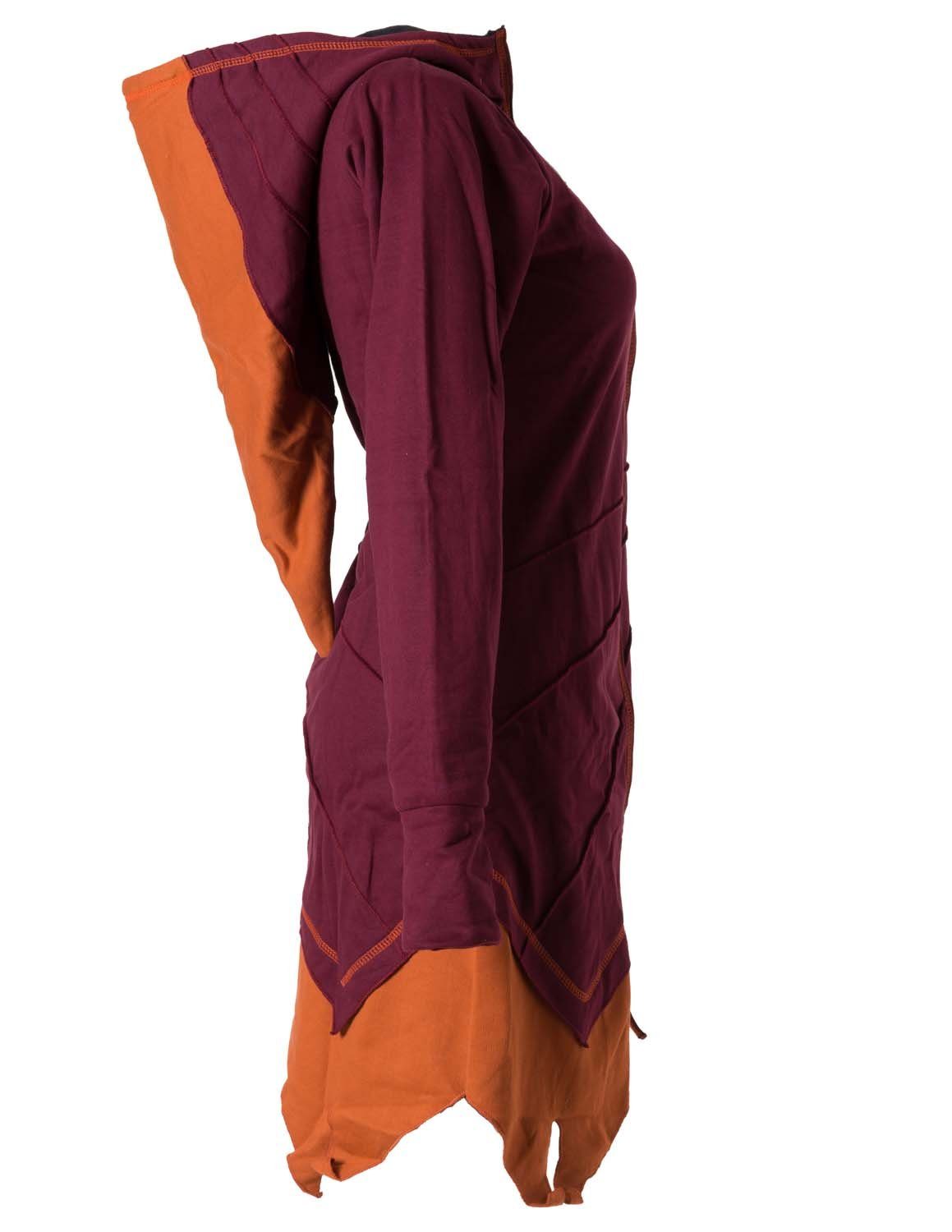 Vishes Kapuzensweatjacke Asymmetrischer - Mantel Zipfelkapuze Daumenlöcher Patchwork rot-orange