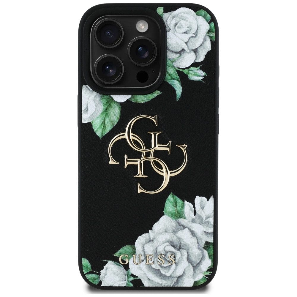Guess Handyhülle Schutzhülle Handyschale Blumenmuster 6,3 Zoll, Öko-Leder, Rosenmuster, 4G-Logo, Hardcase