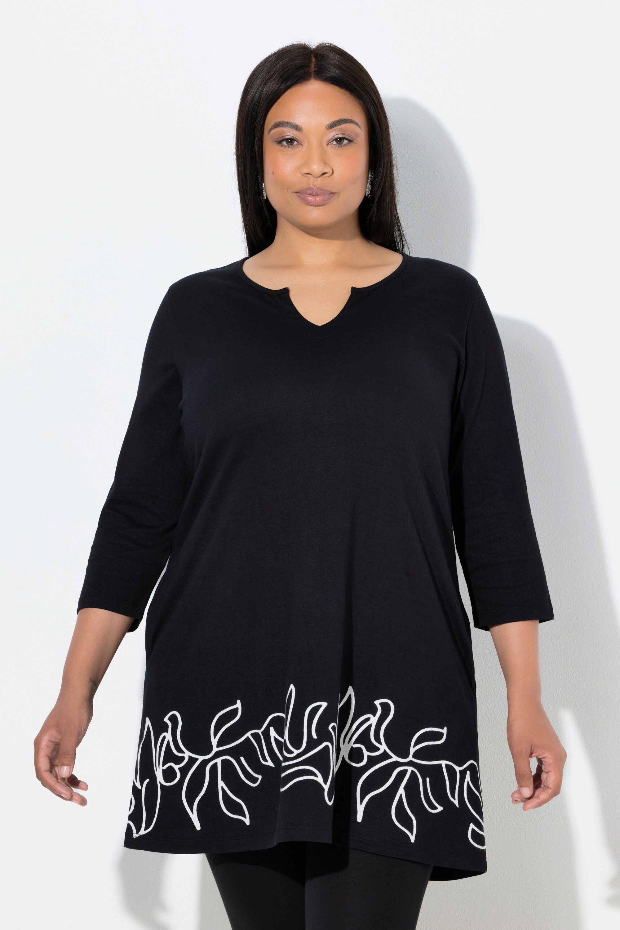 Ulla Popken Longshirt Longshirt Motivdruck A-Linie Tunika-Ausschnitt günstig online kaufen