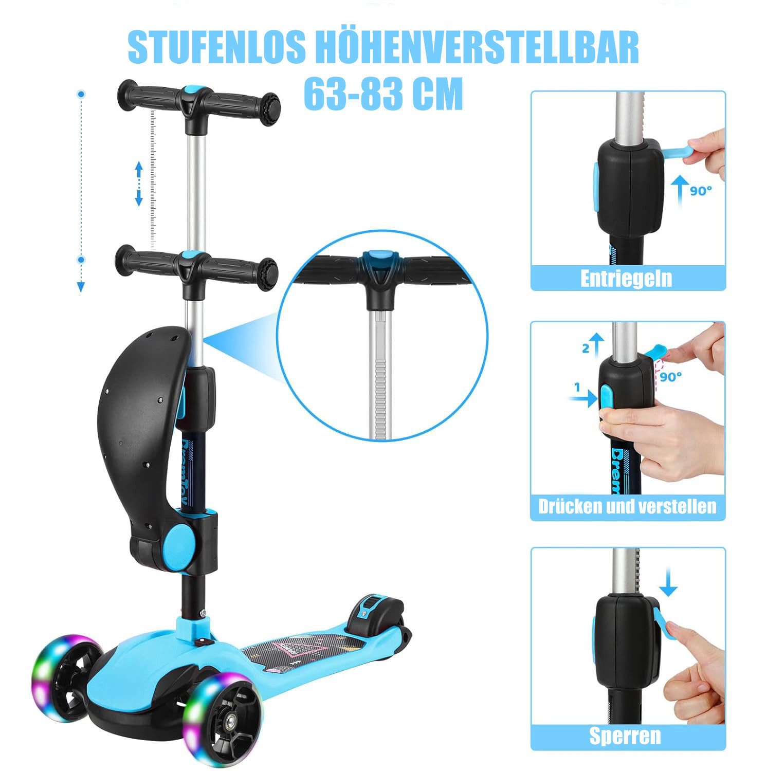 BremToy Dreiradscooter Kinderroller Tretroller Faltbarer Scooter 1-14 Jahre