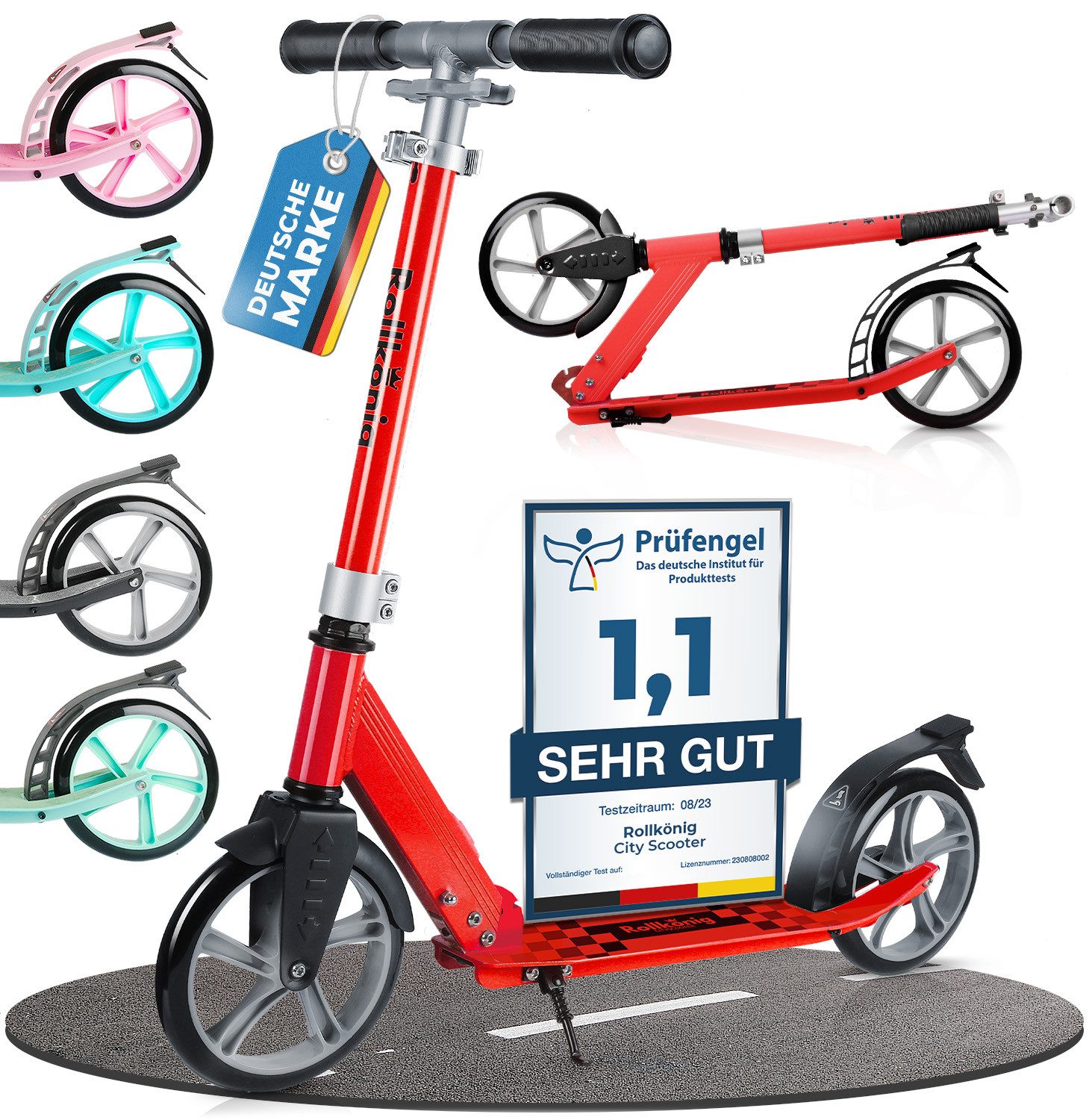 ROLLKÖNIG Cityroller Tretroller Rollkönig ® Scooter Kinder ab 5 Jahren, mit großen Rädern, Cityroller