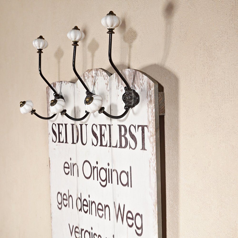 Mucola Wandgarderobe Wandgarderobe 100cm Shabby Garderobenpaneel 6 Hakenleiste Garderobe (Stück, 1 St., Stück), Paulownienholz