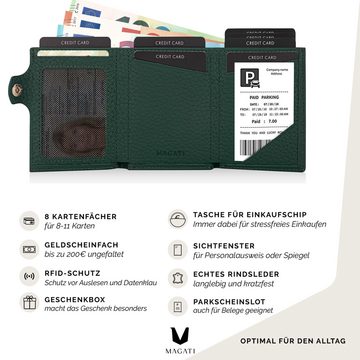 MAGATI Geldbörse aus Leder ohne Münzfach, bis zu 11 Karten, RFID-Schutz (mit Geschenckverpakung), Einkaufswagenchip-Fach, klein Wallet, Portemonnaie für Herren & Damen