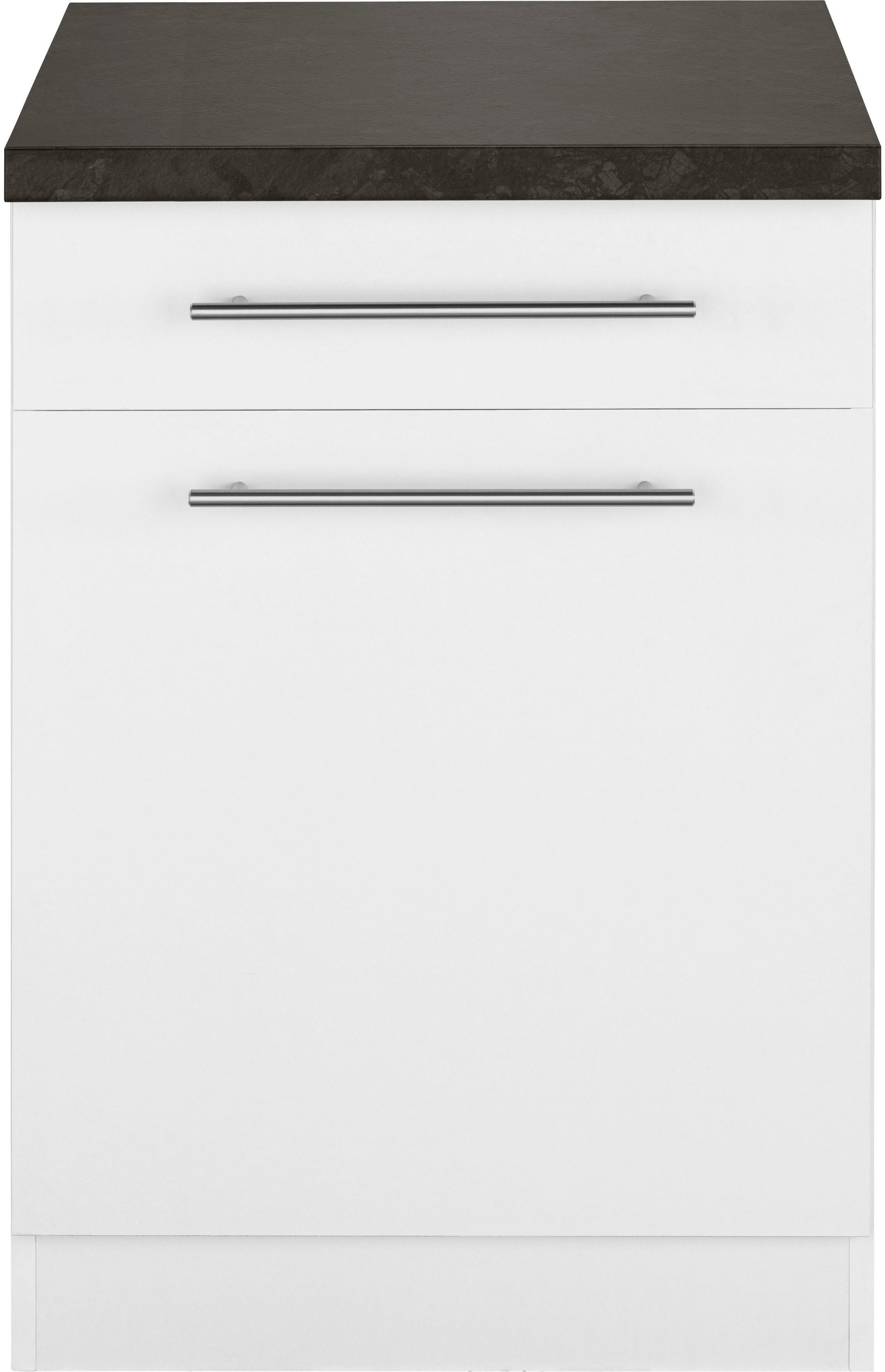 wiho Küchen Unterschrank Unna 60 cm | schwarz weiß/granit breit Weiß