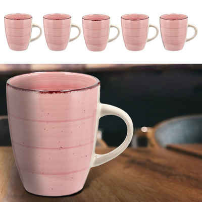 CEPEWA Tasse Kaffeebecher Steingut 6er Set rosa 360ml 9x11cm Tasse Becher