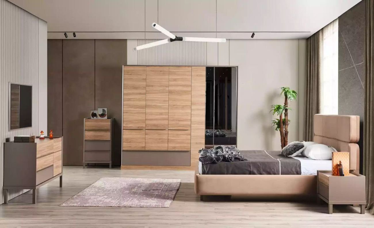 JVmoebel Komplettschlafzimmer Italienische Stil 7tlg. Set Bett 2x Nachttische Kommode Schlafzimmer, (7-St., 7tlg. - Komplettschlafzimmer), Made in Italy