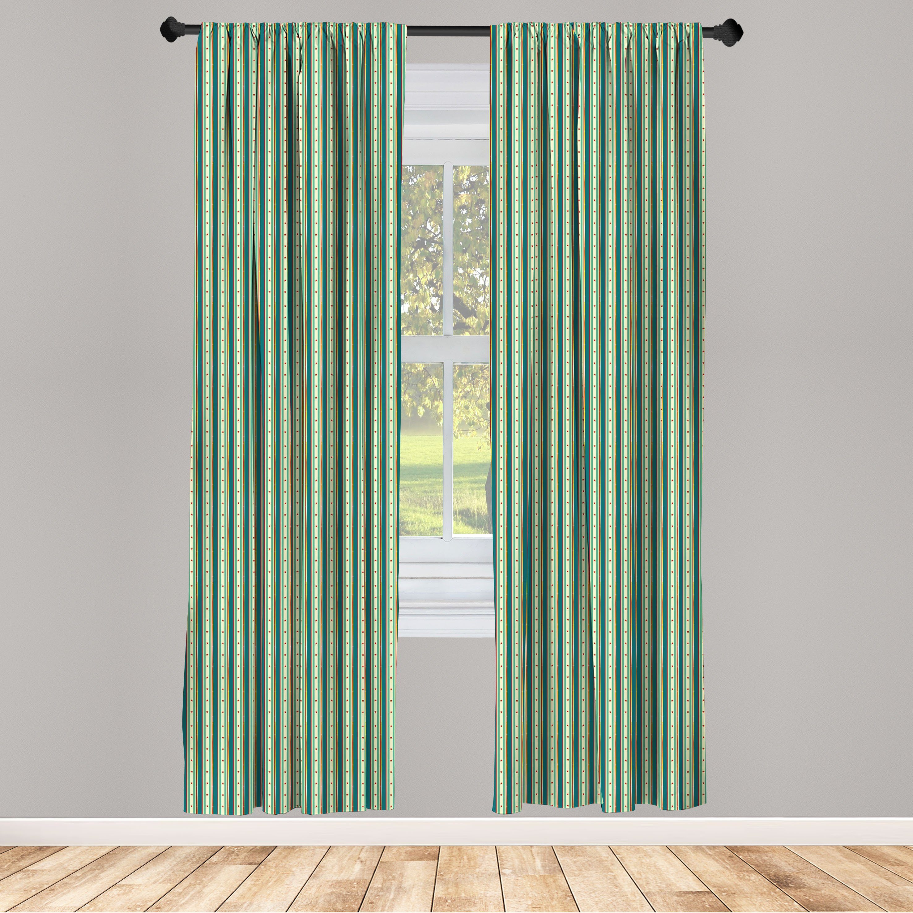 Gardine Vorhang für Wohnzimmer Schlafzimmer Dekor, Abakuhaus, Microfaser, Teal Grün Patriotic Stripes Sterne | Fertiggardinen