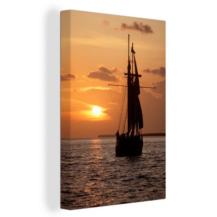 OneMillionCanvasses® Leinwandbild Schiff auf dem Wasser bei Sonnenuntergang in Key West (1 St) Leinwand Bilder für Wohnzimmer Schlafzimmer