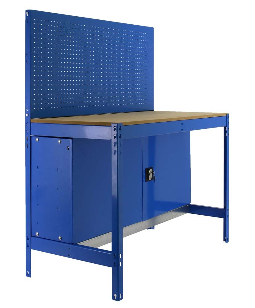 PROREGAL® Werkbank Werkbank Buffalo mit Werkzeugwand und Schrank, HxBxT 84x90x61cm, Blau, (2 verschiedene Größen (HxBxT 144,5 x 90/120 x 61 cm), Traglast 600kg, Verschiedene Farben)