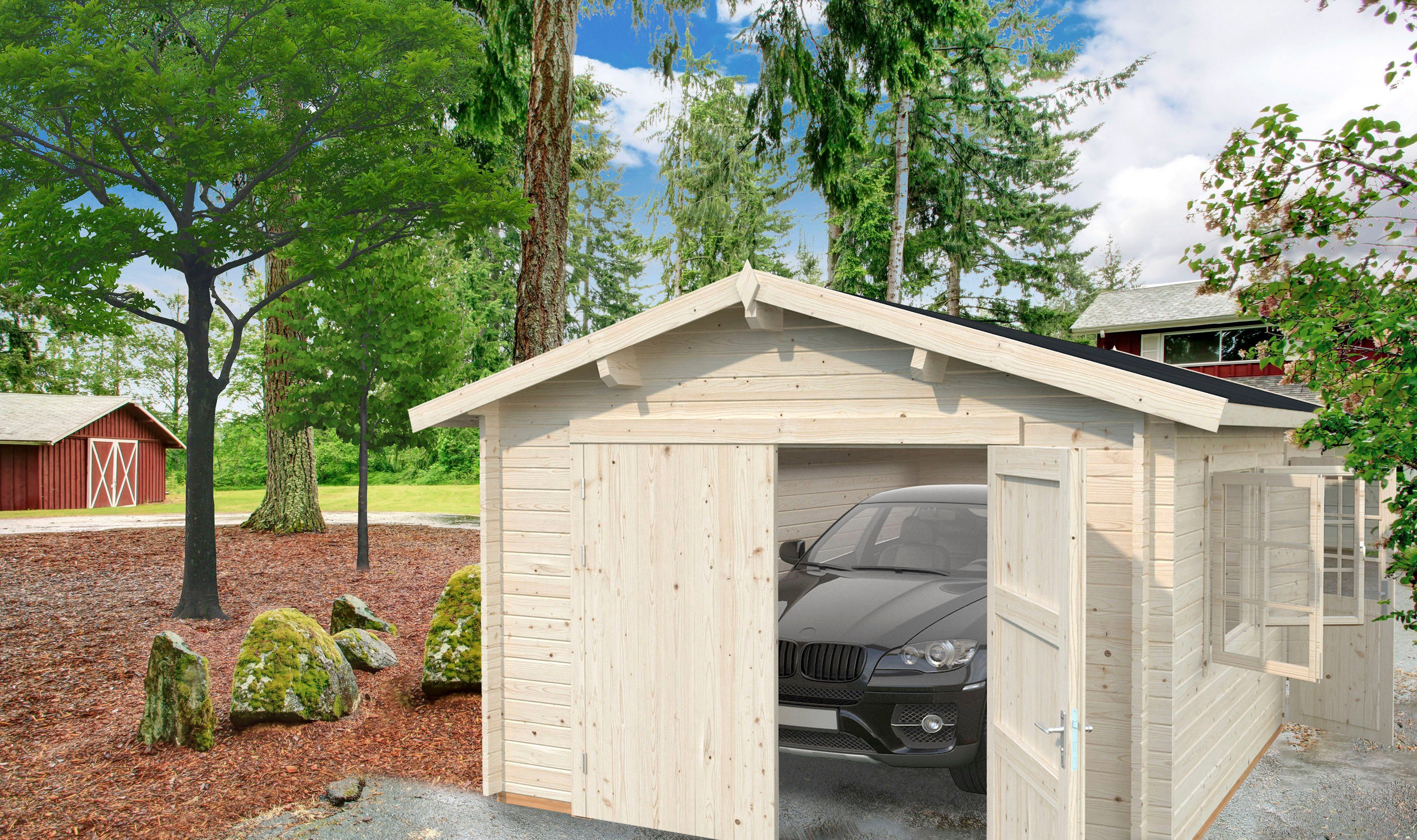 Palmako Garage Roger, BxTxH: 426x598x276 cm, mit Holztor, naturbelassen
