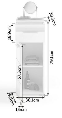 xonox.home Unterschrank Linus (Badezimmer Kommode in weiß mit Schublade, 30 x 79 cm) Hochglanz, Vollauszug