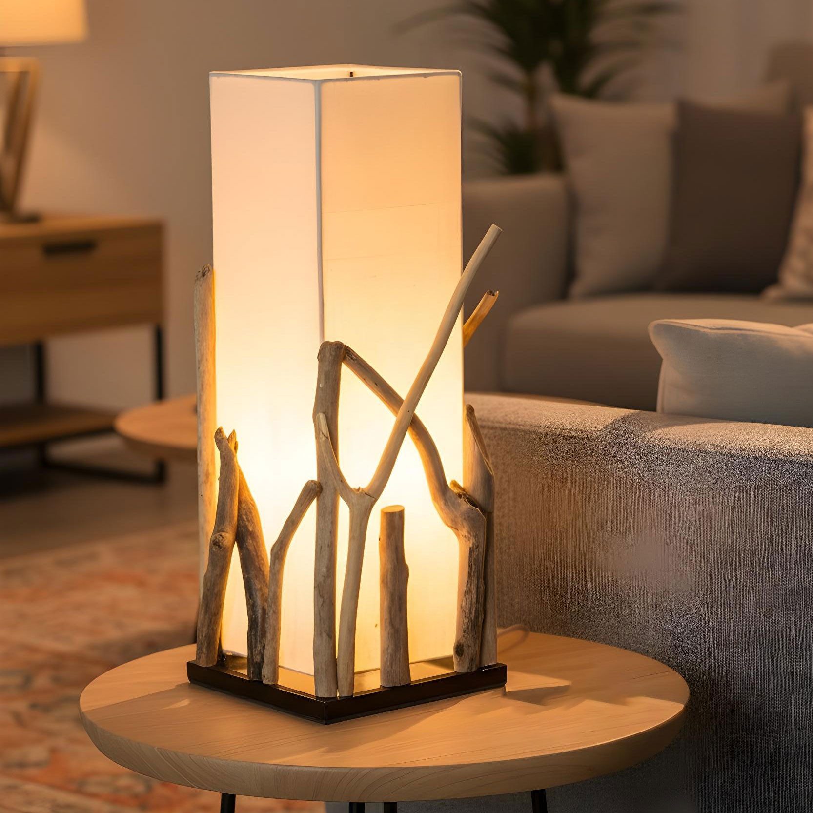 Levandeo® Nachttischlampe, Treibholzlampe H50cm Tischlampe Braun Beige Tischleuchte Design