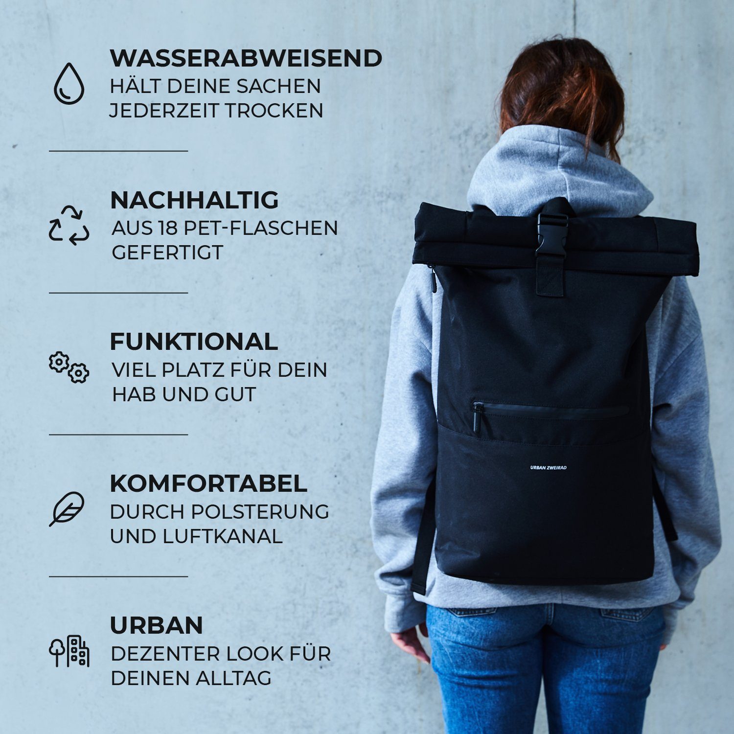 URBAN ZWEIRAD Freizeitrucksack Roll Top Rucksack HYBRID 31l Fahrradrucksack günstig online kaufen