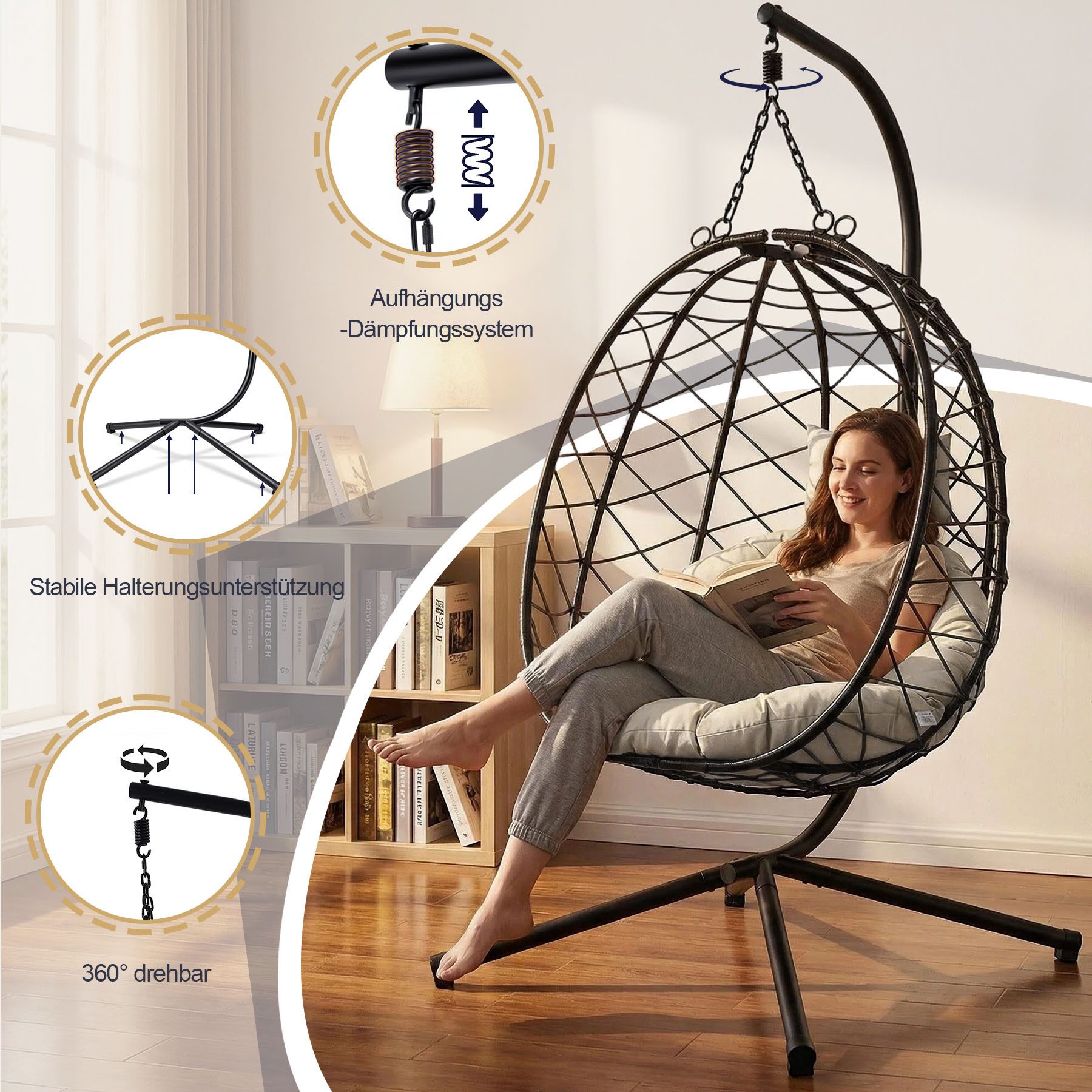 HomeMiYN Hängesessel Hängesessel Relax mit Komfortpolsterung für Garten & Balkon