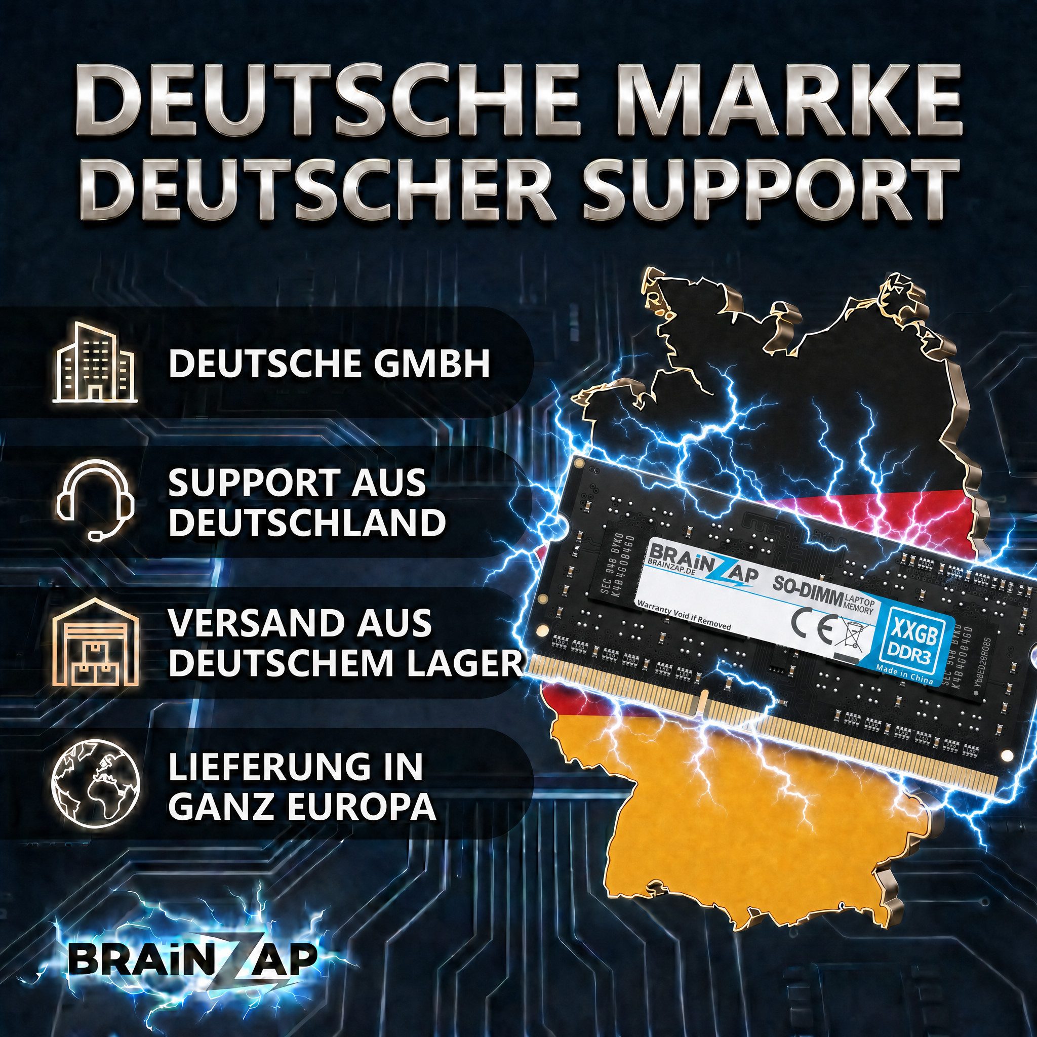 BRAINZAP 4GB RAM PC3-12800S-11 SO-DIMM Laptop-Arbeitsspeicher (1600 MHz, CL11, 1Rx8, Non-ECC, Unbuffered, für Notebooks - Intel und)