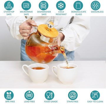 Belle Vous Dekoobjekt Belle Vous Schlichte Teekanne Glas mit Siebeinsatz & Bambusdeckel -