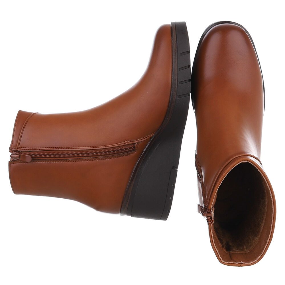 Ital-Design Modische Damen-Stiefeletten mit Komfort für Alltag und Freizeit Keilstiefelette (90649036) Keilabsatz/Wedge Stiefeletten in Camel