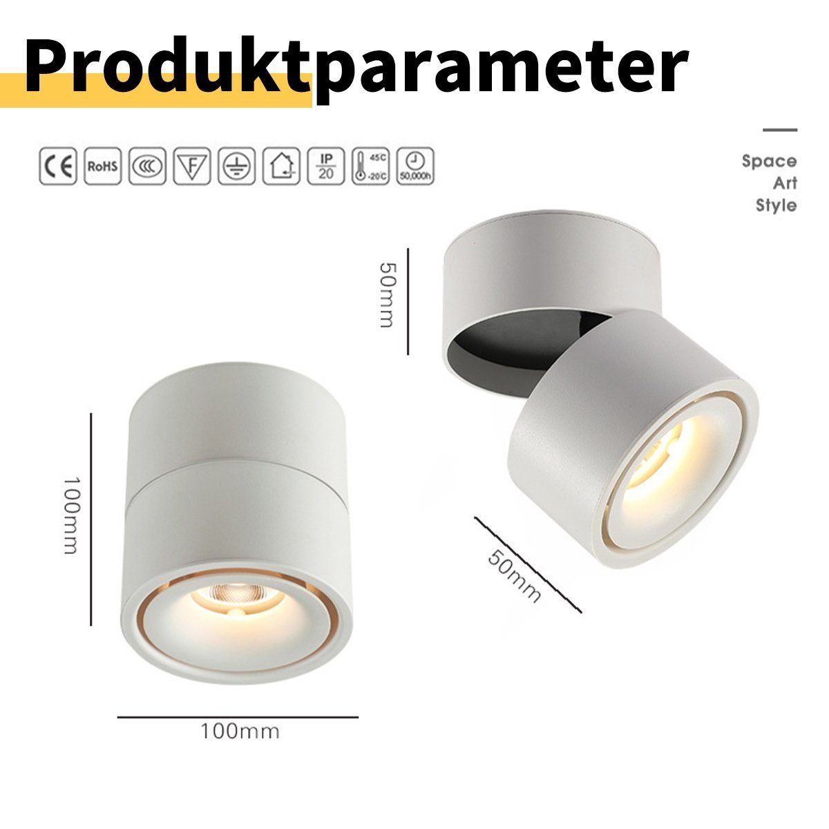Wandlampe,360° Verstellbar Nachtlicht 10W DOPWii Beleuchtung,Aluminium,10*10 LED cm Drehbare