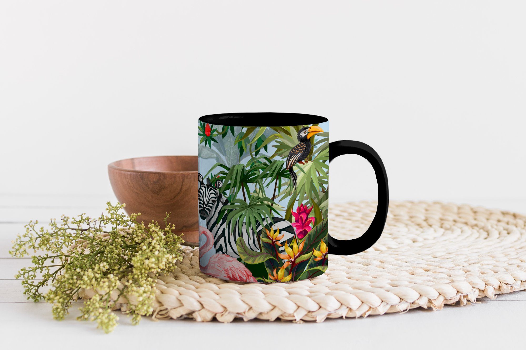 MuchoWow Tasse Dschungel - Geschenk - Mädchen - Kaffeetassen, - Keramik, - Flamingo, Jungen - Farbwechsel, Teetasse, Natur Zebra Zaubertasse, Kinder