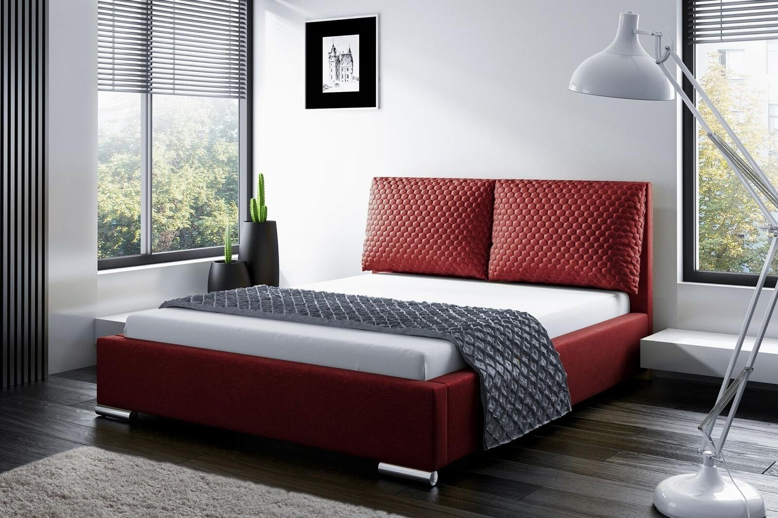 Bettrahmen Doppel Bett Bett, Betten Schlafzimmer JVmoebel Rot Design Hotel Modern