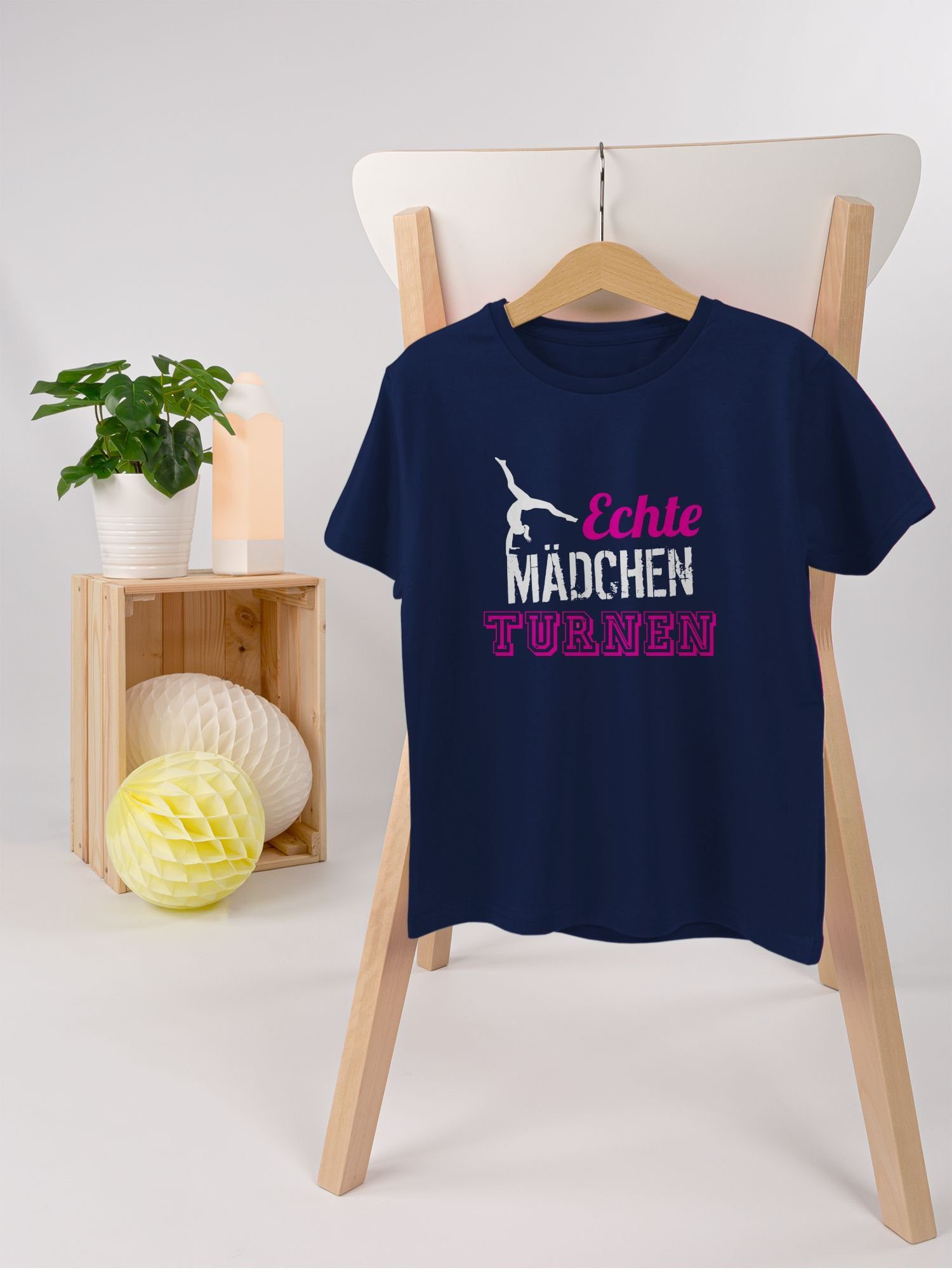 Shirtracer T-Shirt Echte Mädchen turnen Kleidung Sport Turnerin Kinder Dunkelblau - Geschenk 3