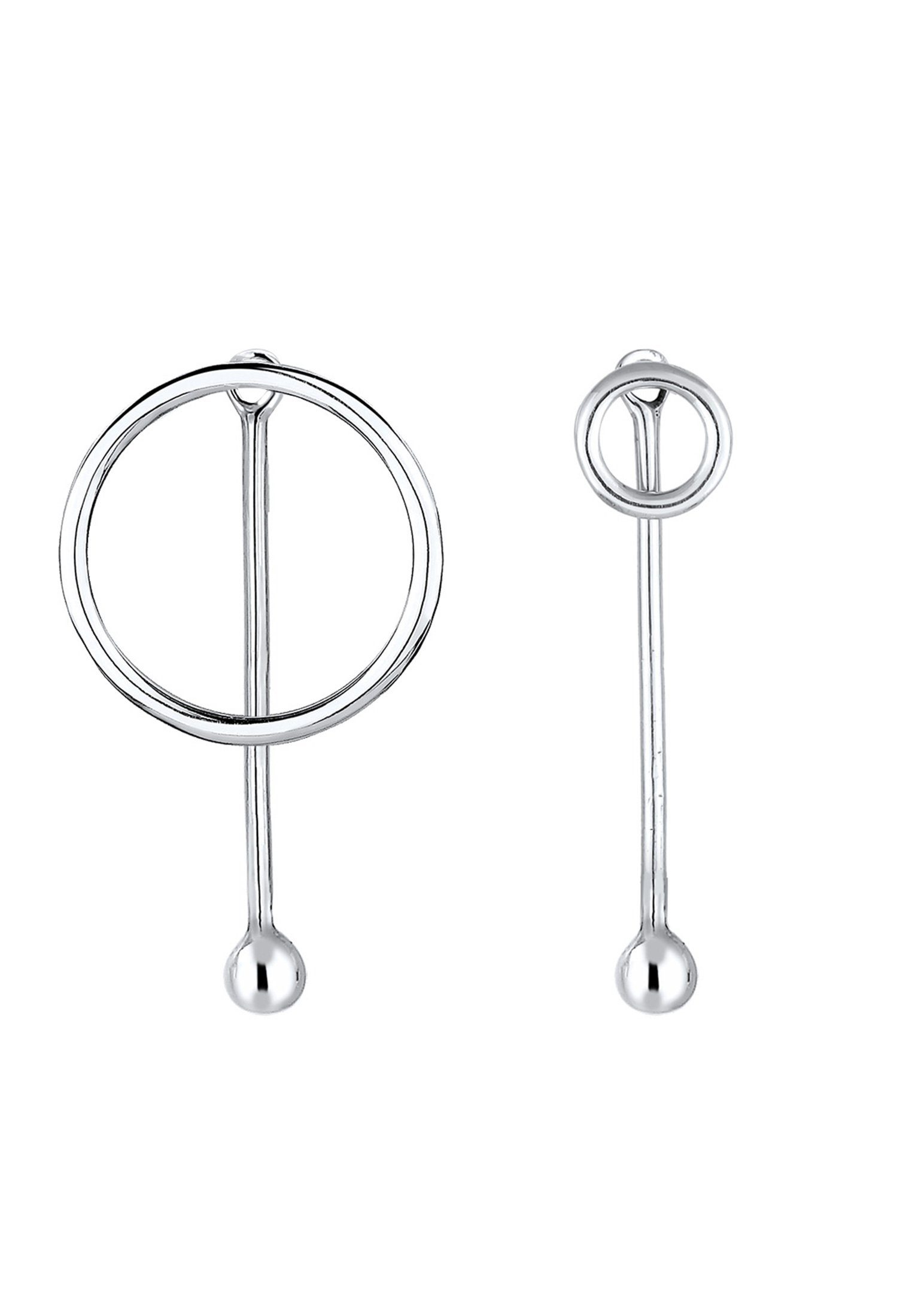 Sterling Ohrringe Asymmetrisch Ohrstecker Silber Paar Sterling 925 Geo Kreis Stylische Silber, Geo Elli 925er aus