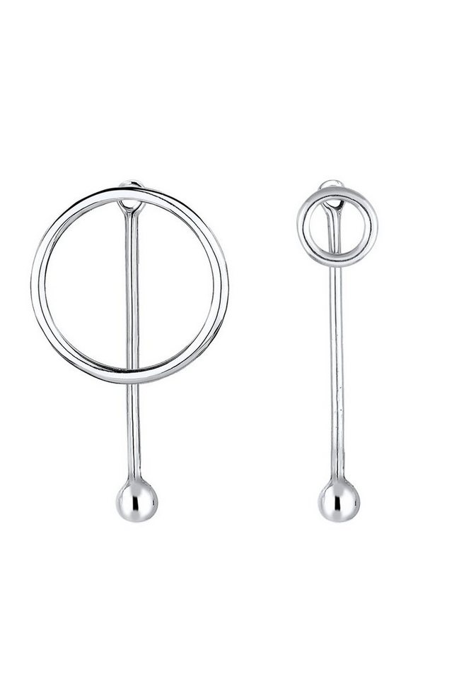 Elli Paar Ohrstecker Geo Kreis Asymmetrisch 925 Sterling Silber, Stylische  Geo Ohrringe aus 925er Sterling Silber