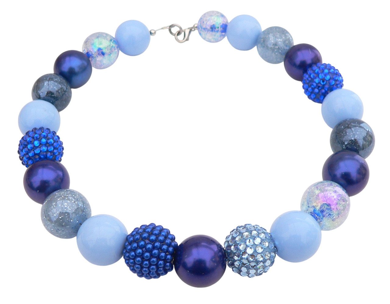 traumschmuck Statementkette 247j Halskette, Collier, Perlenmix, Strass, blau, dunkelblau, hellblau (inkl Schmuckbox), handgefertigt, Made in Germany