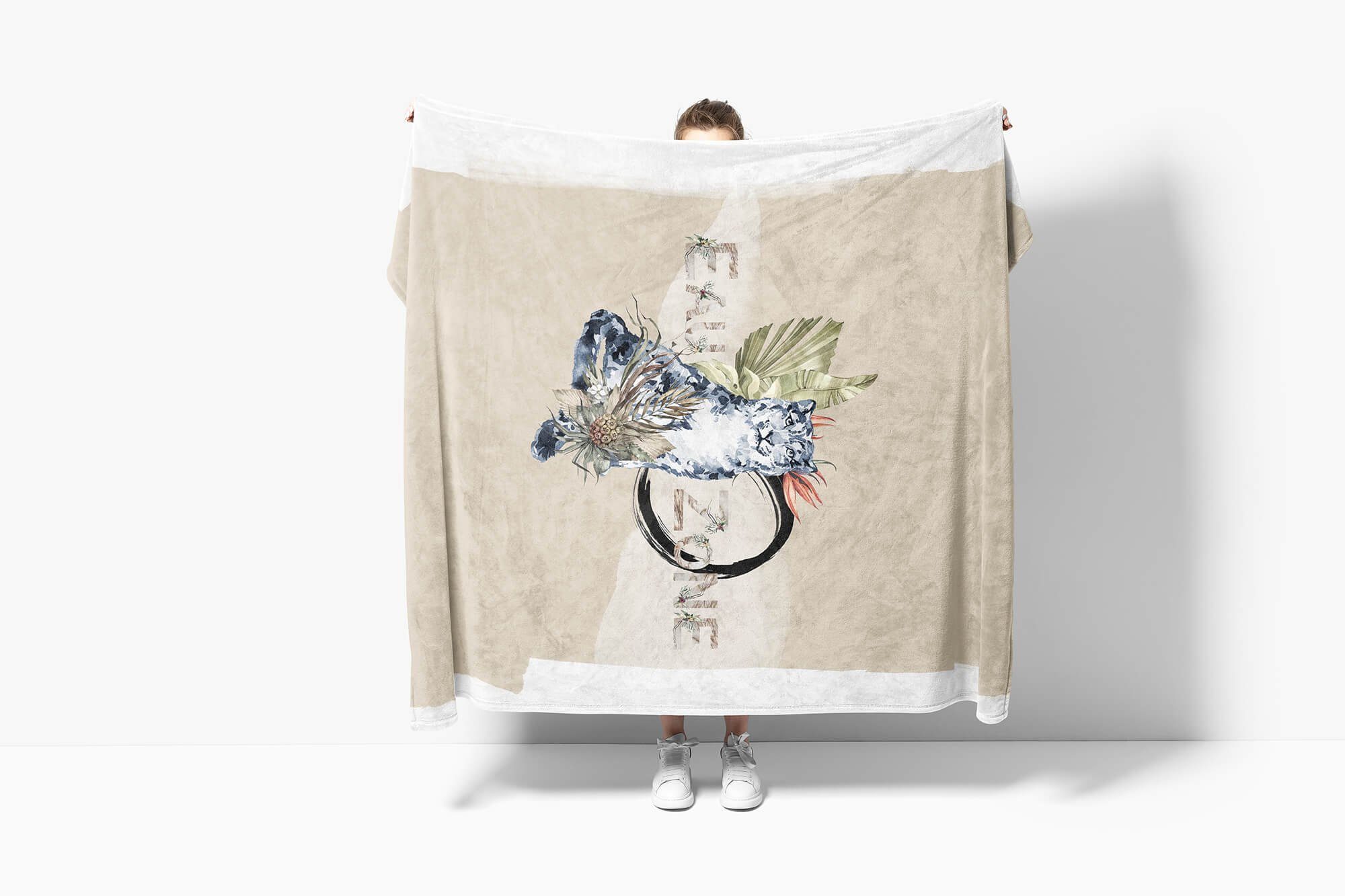 (1-St), Saunatuch Handtücher Sinus Strandhandtuch Schneeleopard Handtuch Baumwolle-Polyester-Mix Art Kunstvoll, Handtuch Kuscheldecke