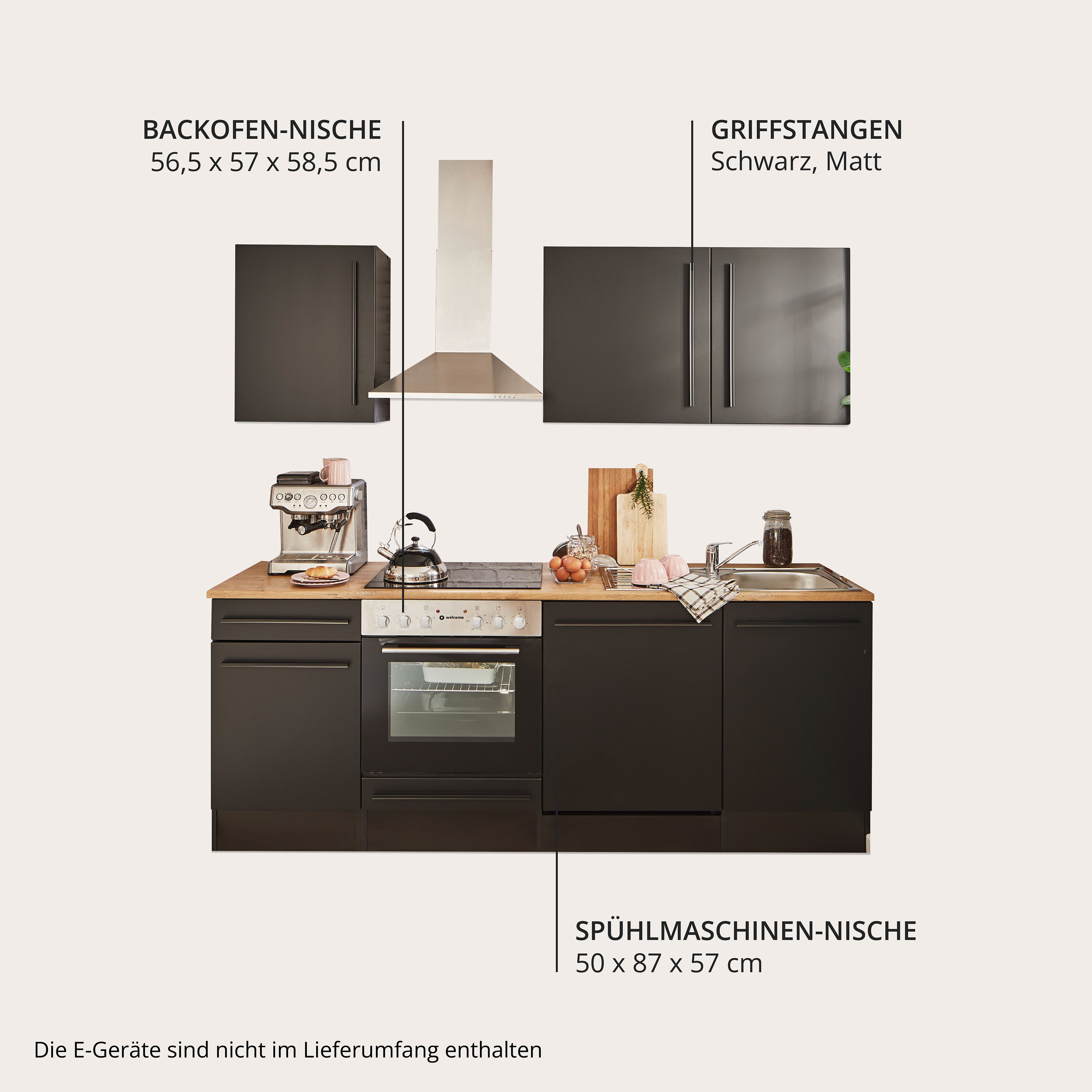 BASIC by Balculina Küchenzeile Jazz, Breite 220 cm, wahlweise mit E-Geräten